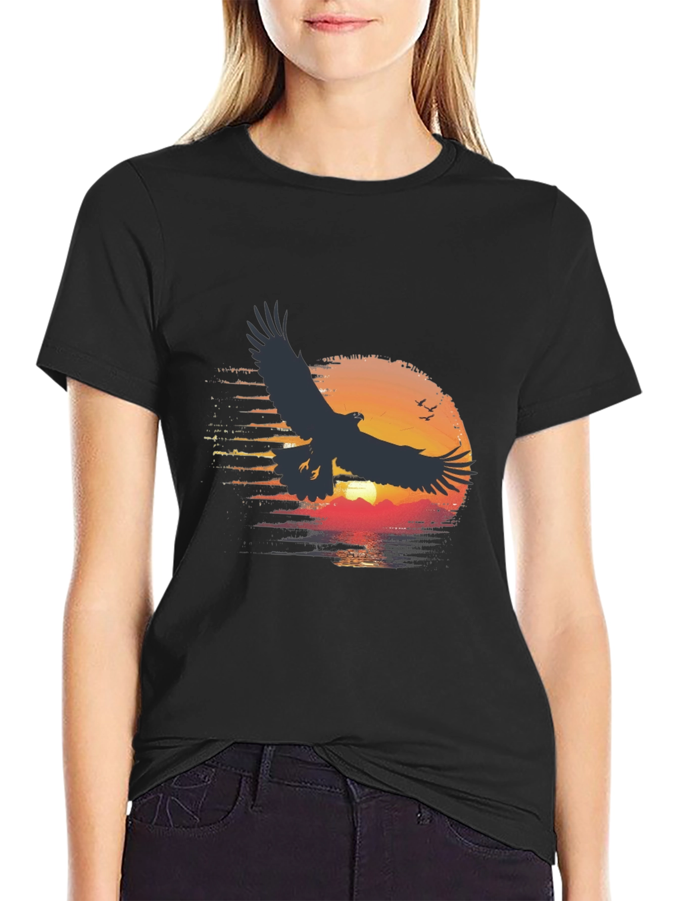 Black Eagle Sunset Graphic Tee - Black Cotton Blend view 2