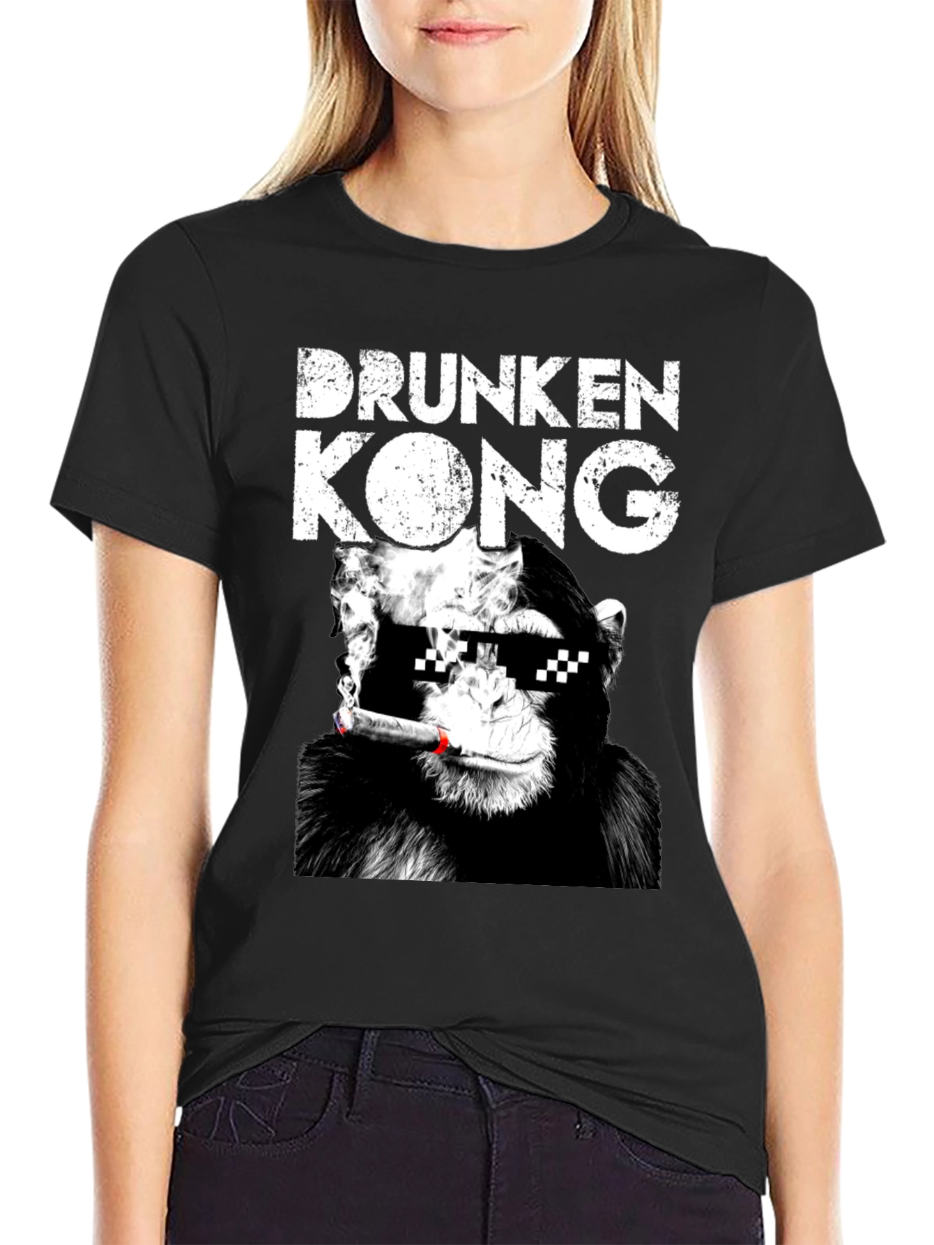 Black Drunken Kong Graphic Tee - Funny Monkey T-Shirt view 2