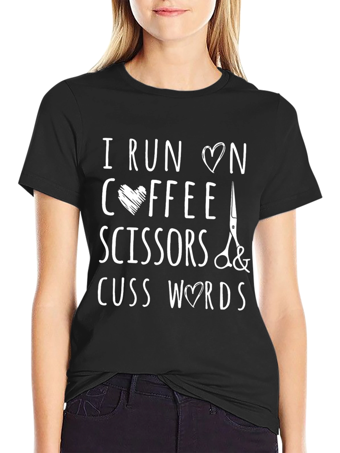 Black I Run On Coffee Scissors Cuss Words T-Shirt view 2