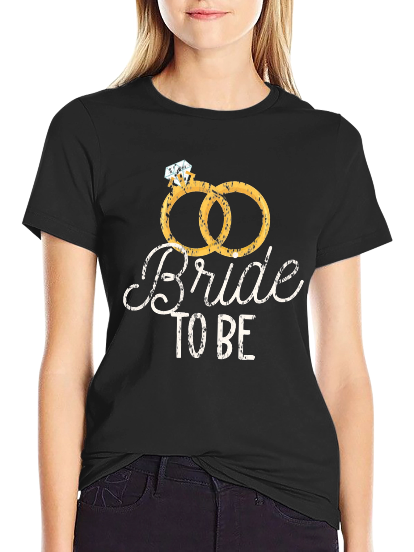 Black Bride To Be T-Shirt - Wedding Rings Design view 2