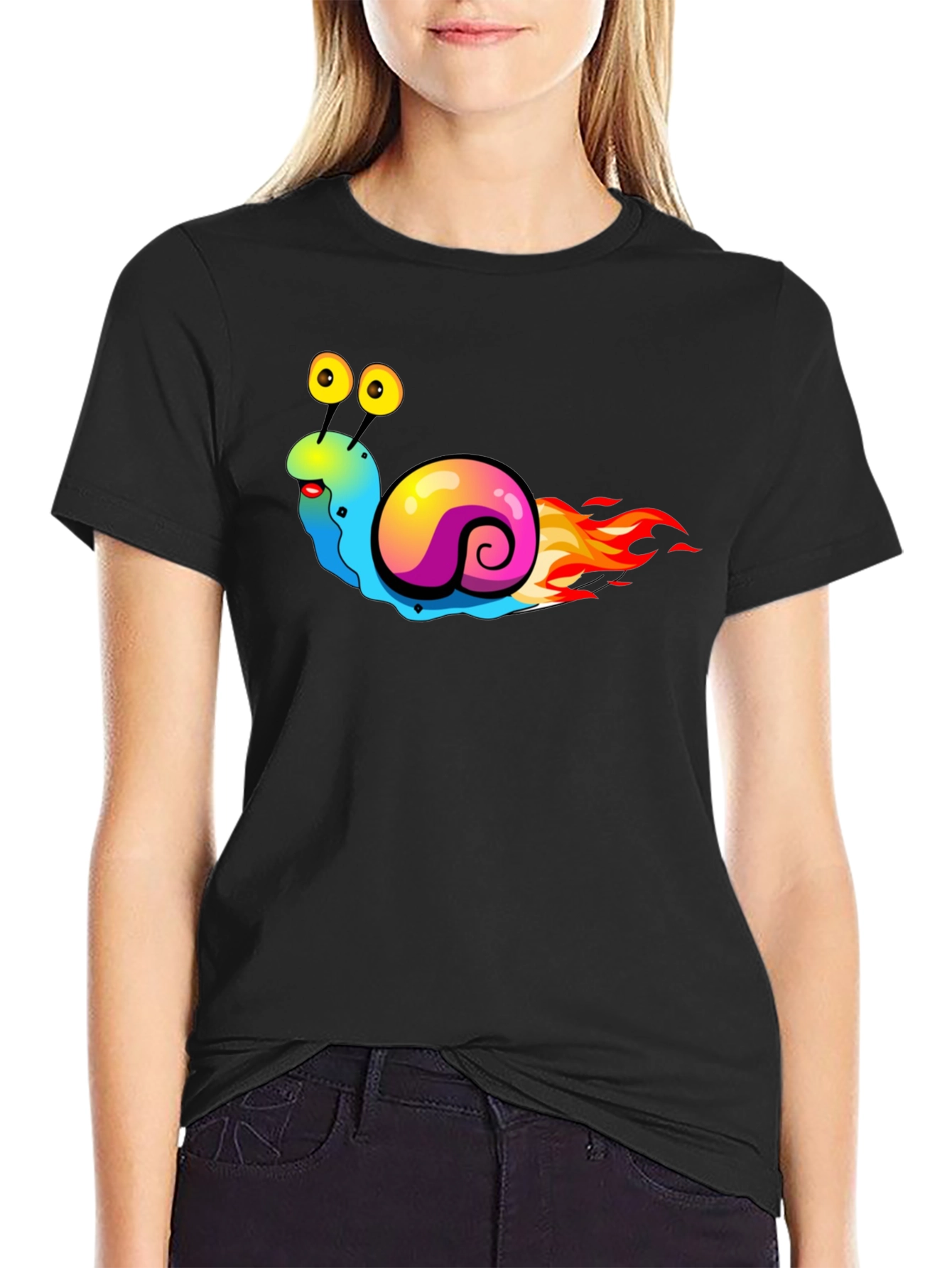Black Funny Fast Snail Graphic Tee - Black Cotton Shirt view 2