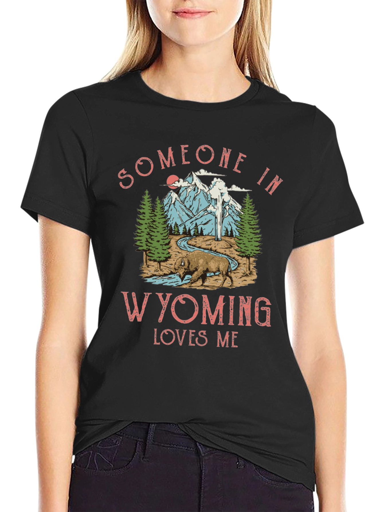 Black Wyoming Loves Me Graphic Tee - Black view 2