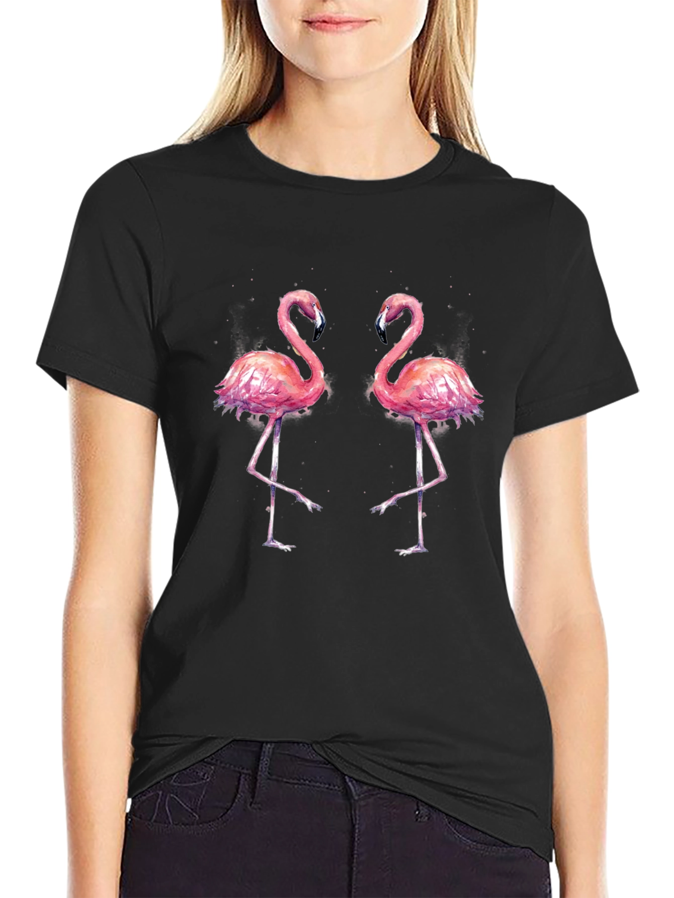 Black Flamingo Graphic Tee - Black Cotton T-Shirt view 2
