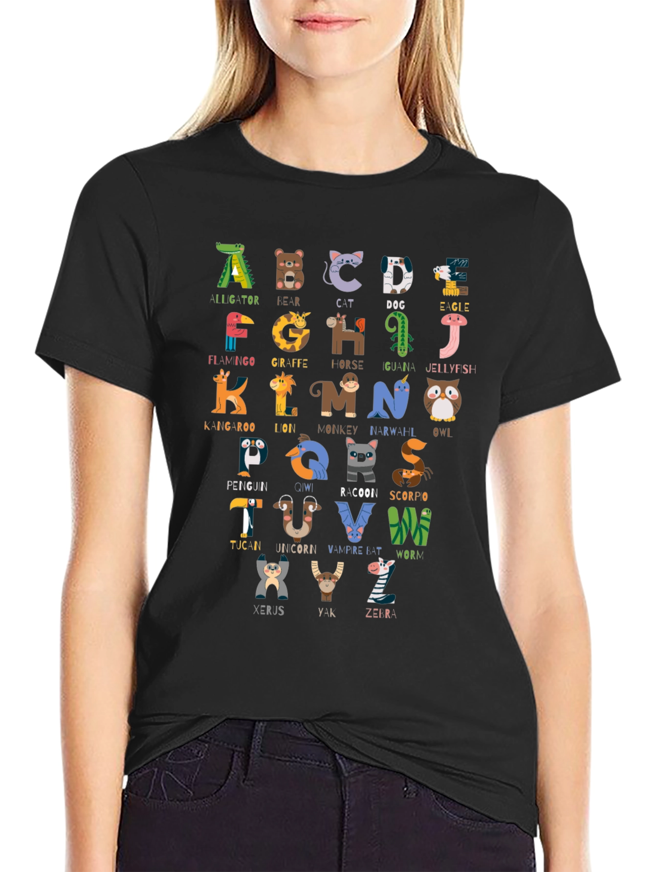 Black Animal Alphabet T-Shirt, Educational ABC Tee view 2