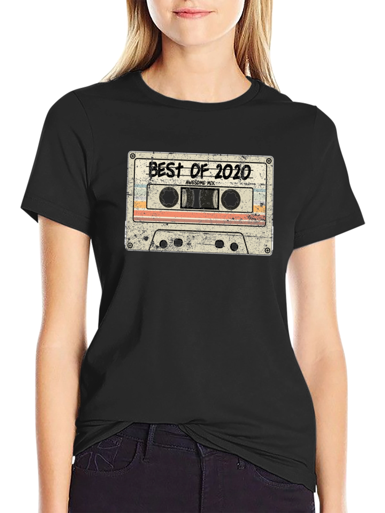Black Retro "Best of 2020" Cassette Tape Graphic T-Shirt view 2