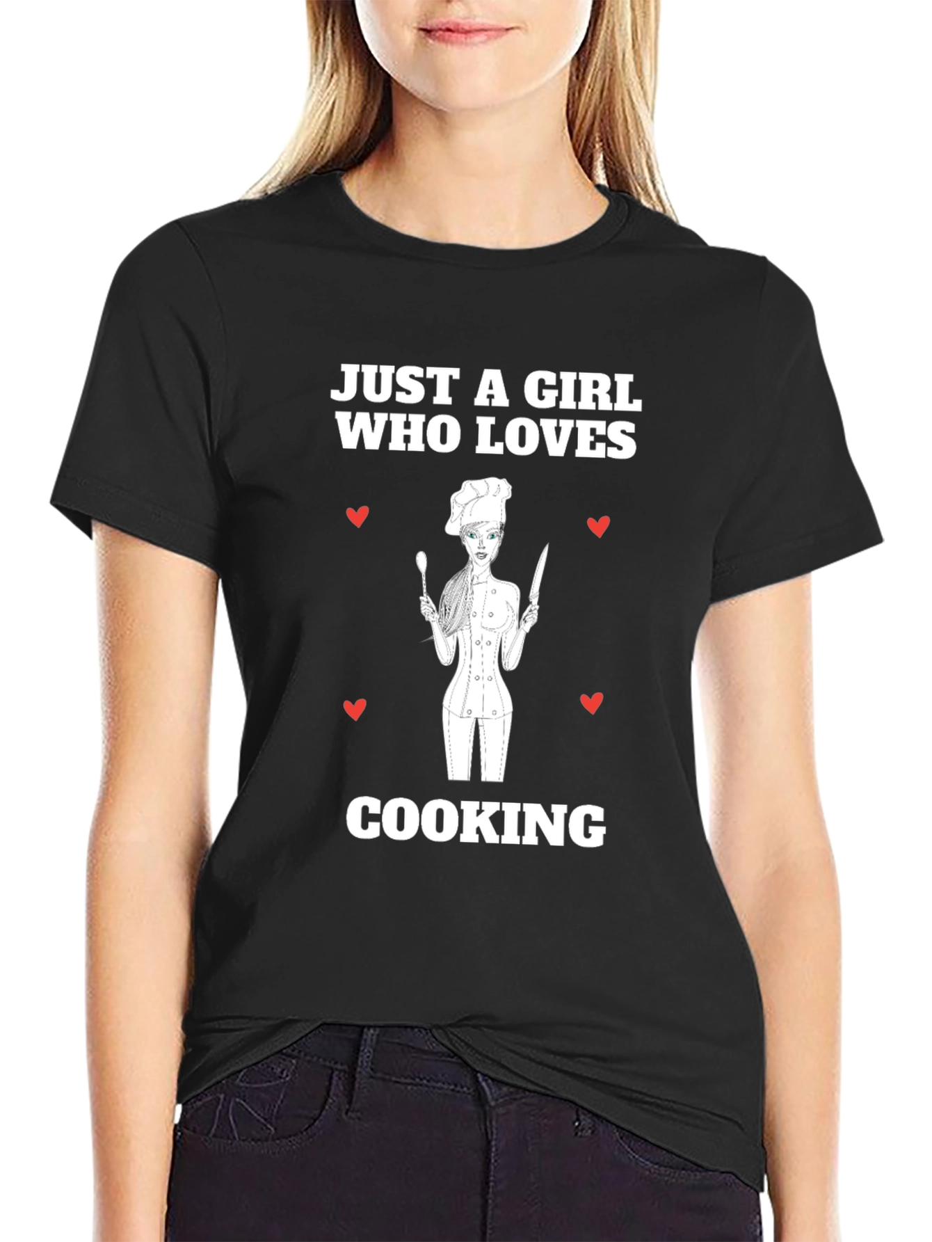 Black Just A Girl Who Loves Cooking T-Shirt view 2