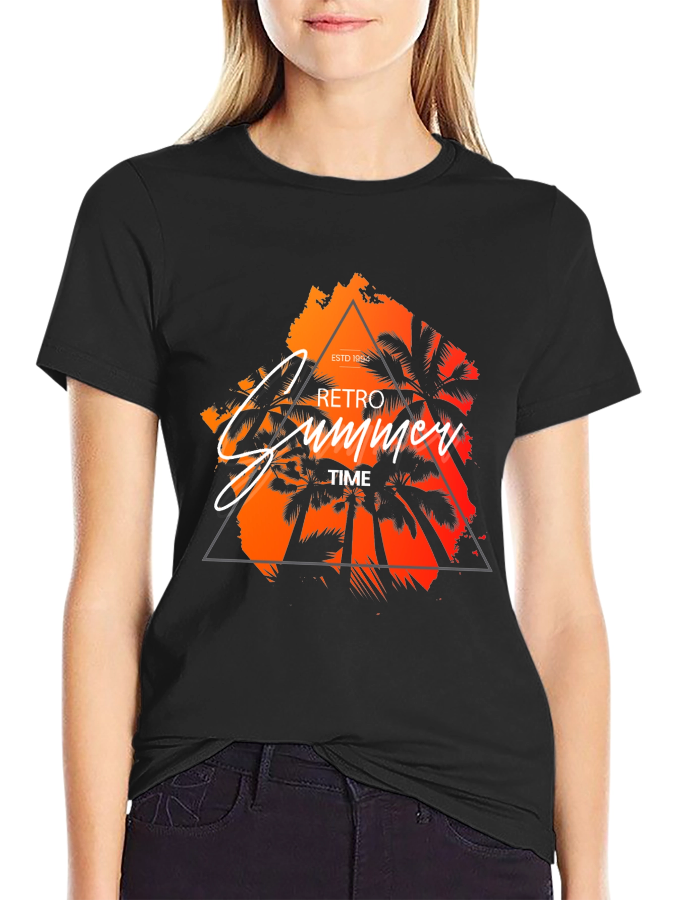 Black Retro Summer Time Graphic T-Shirt view 2