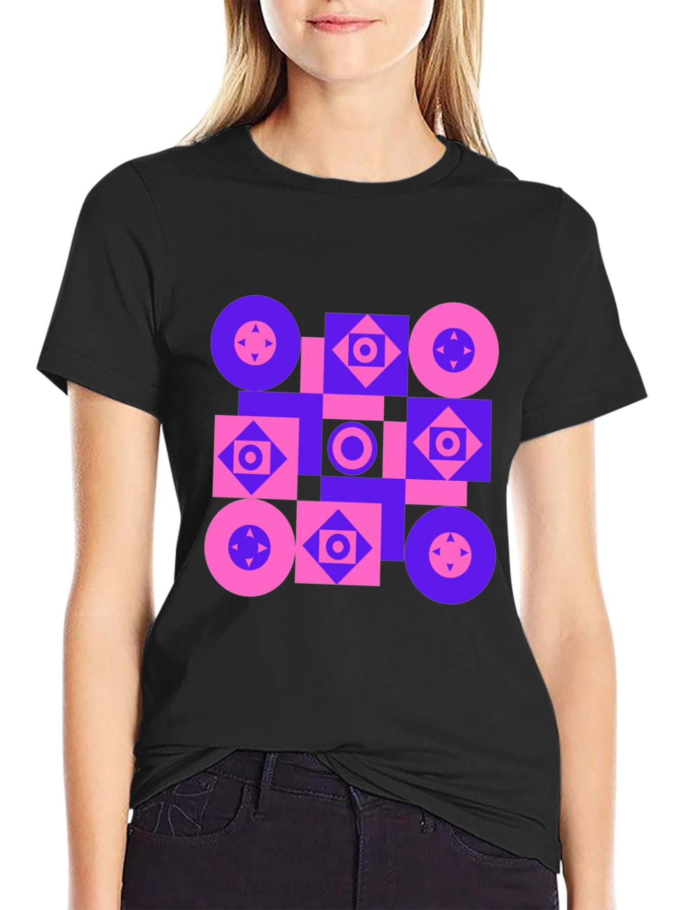 Black Geometric Pattern T-Shirt - Modern Design Tee view 2