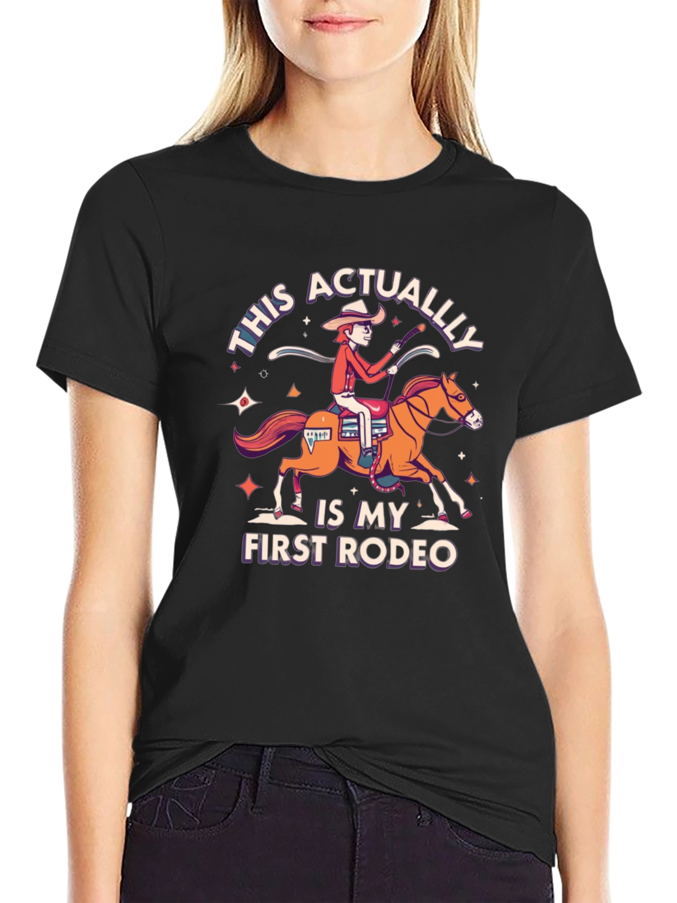 Black First Rodeo T-Shirt - Funny Cowboy Graphic Tee view 2