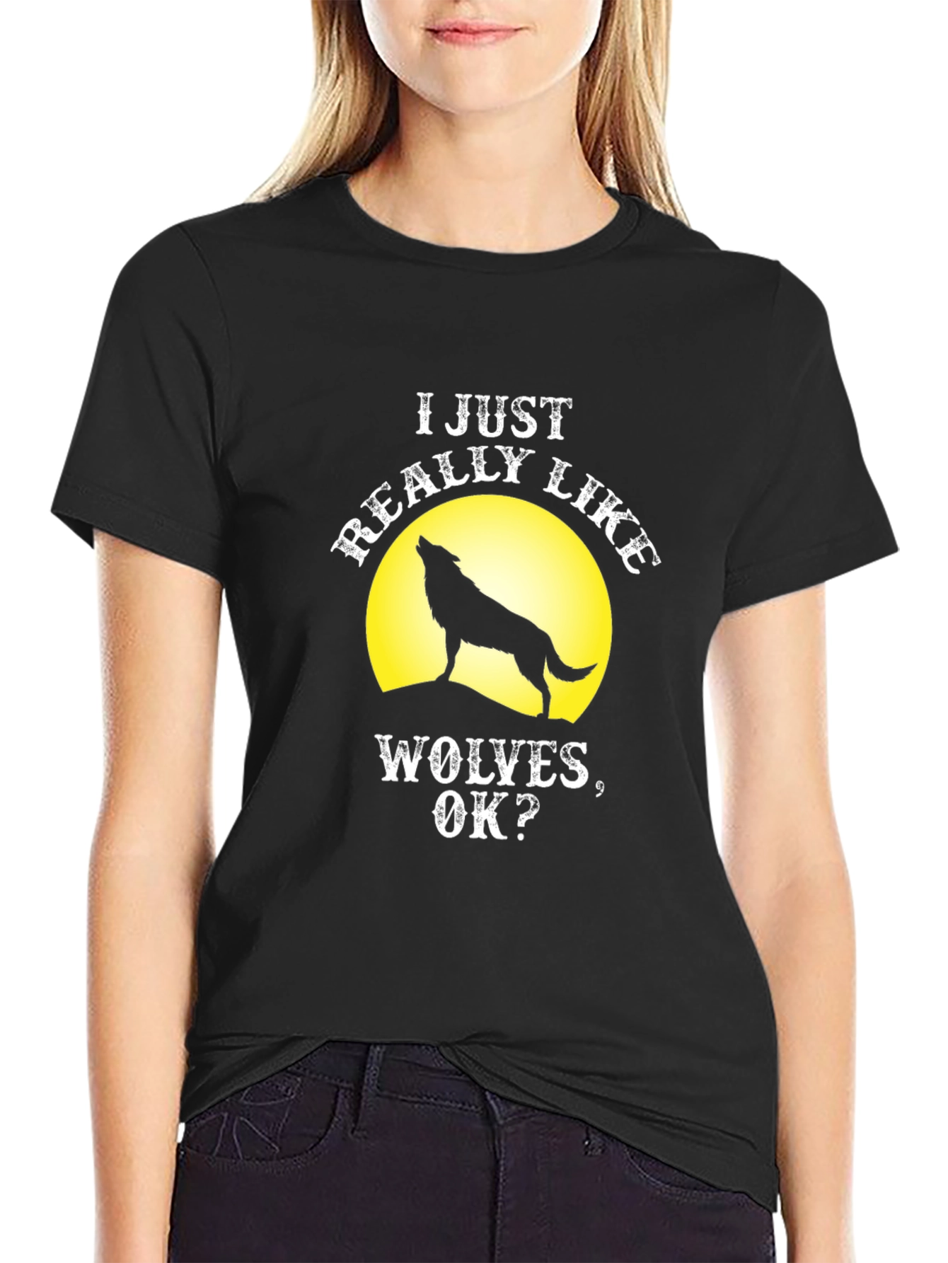 Black I Just Really Like Wolves T-Shirt - Funny Wolf Tee view 2