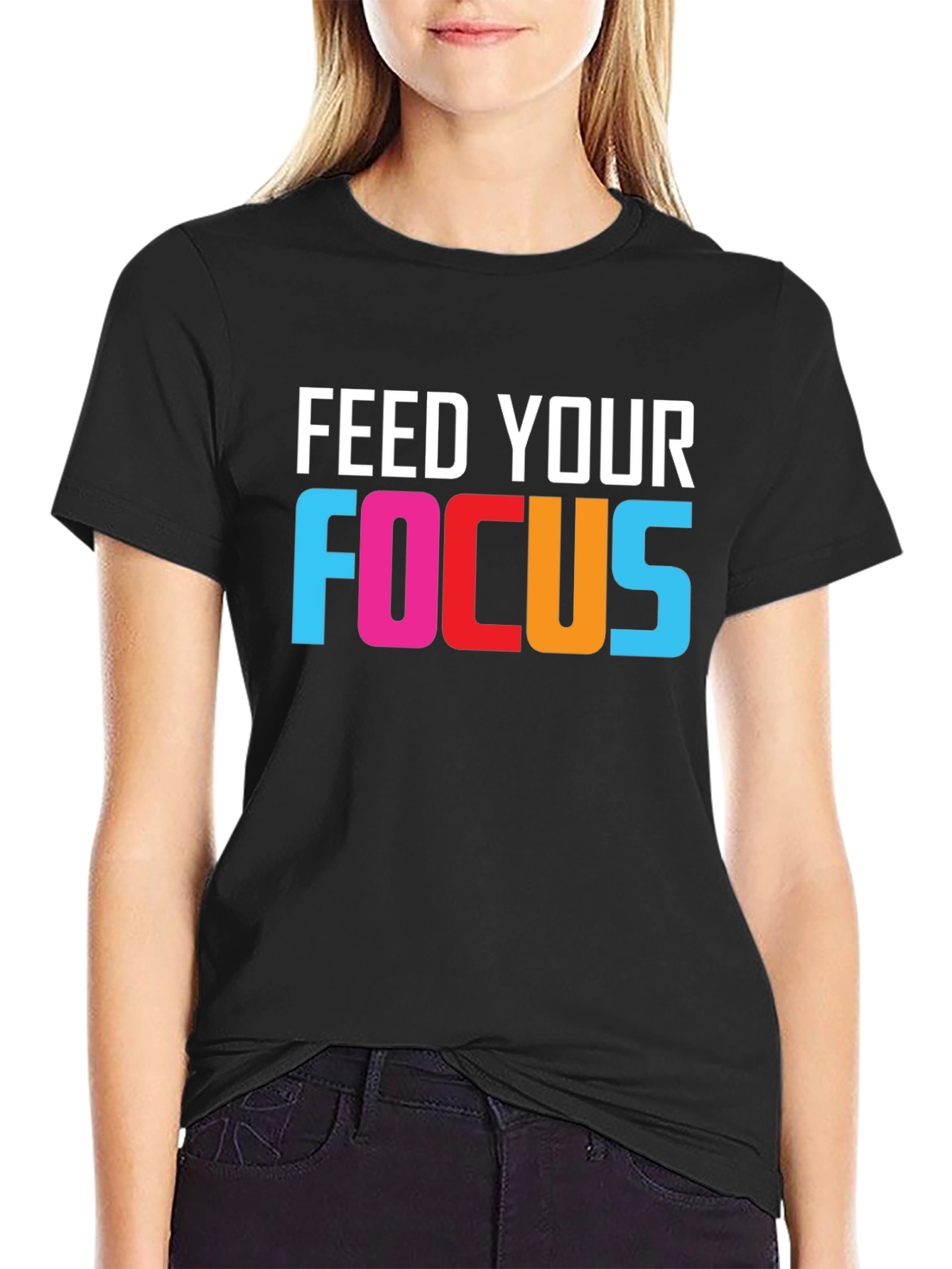 Black Feed Your Focus Graphic Tee - Motivational T-Shirt view 2