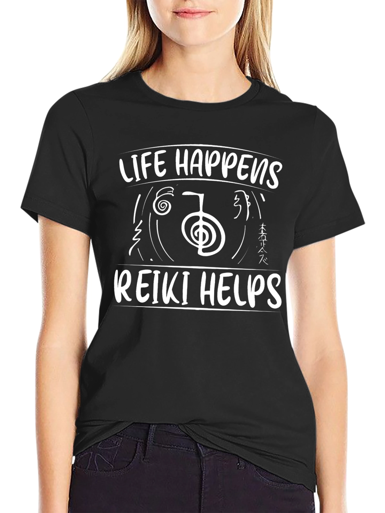 Life Happens Reiki Helps Black Graphic T-Shirt - 2