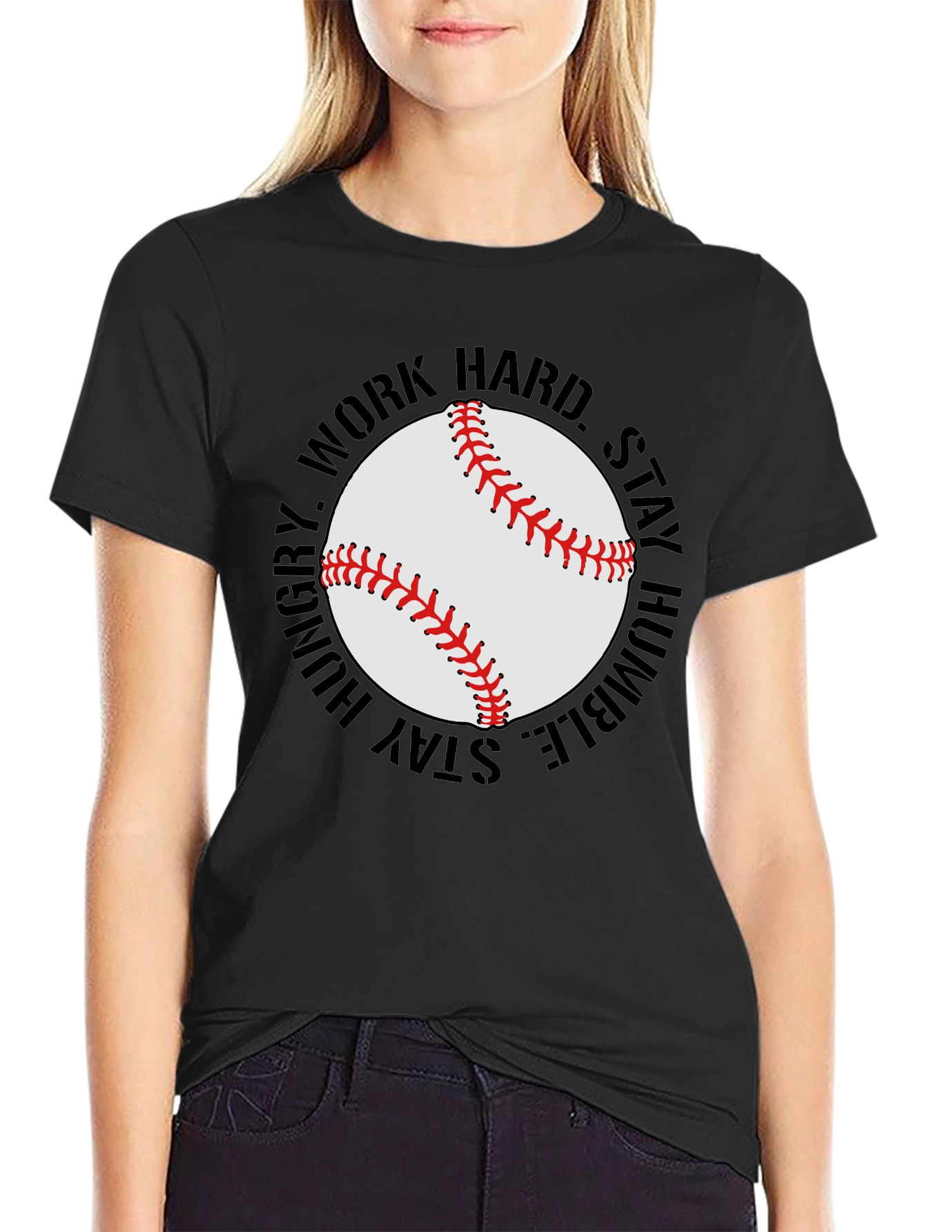 Black Baseball Graphic T-Shirt - Work Hard, Stay Humble view 2