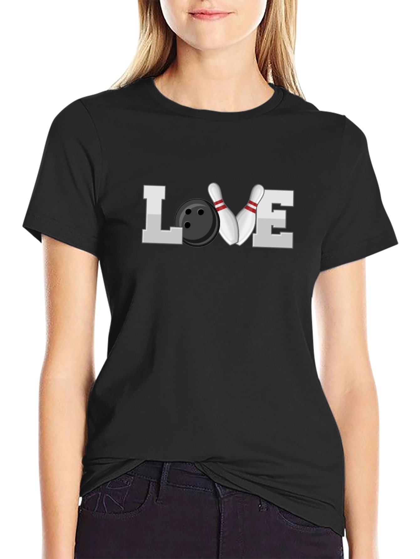 Black Bowling Love Graphic T-Shirt - Black Crew Neck Tee view 2