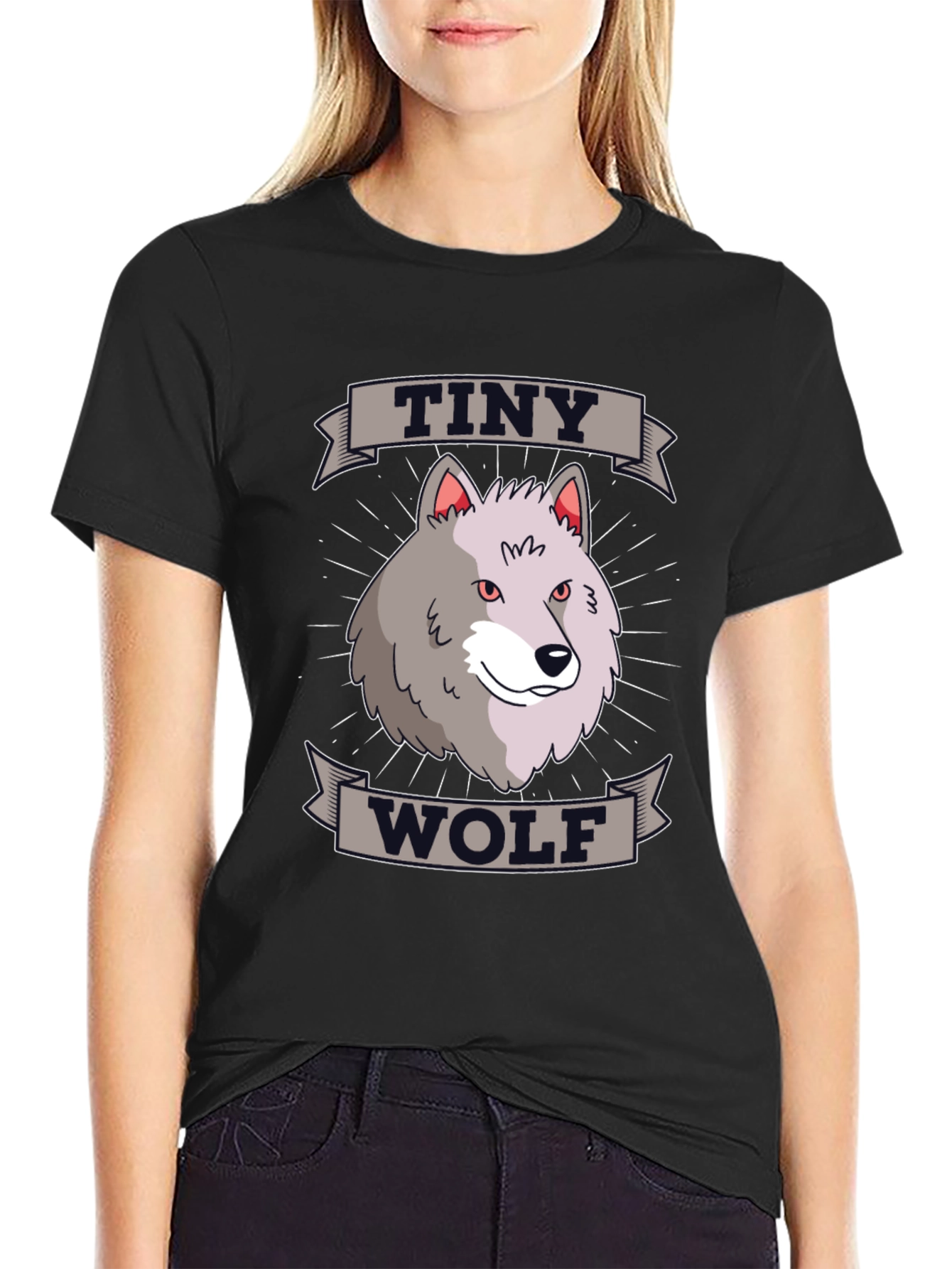 Black Tiny Wolf Graphic T-Shirt - Black Cotton Blend Tee view 2