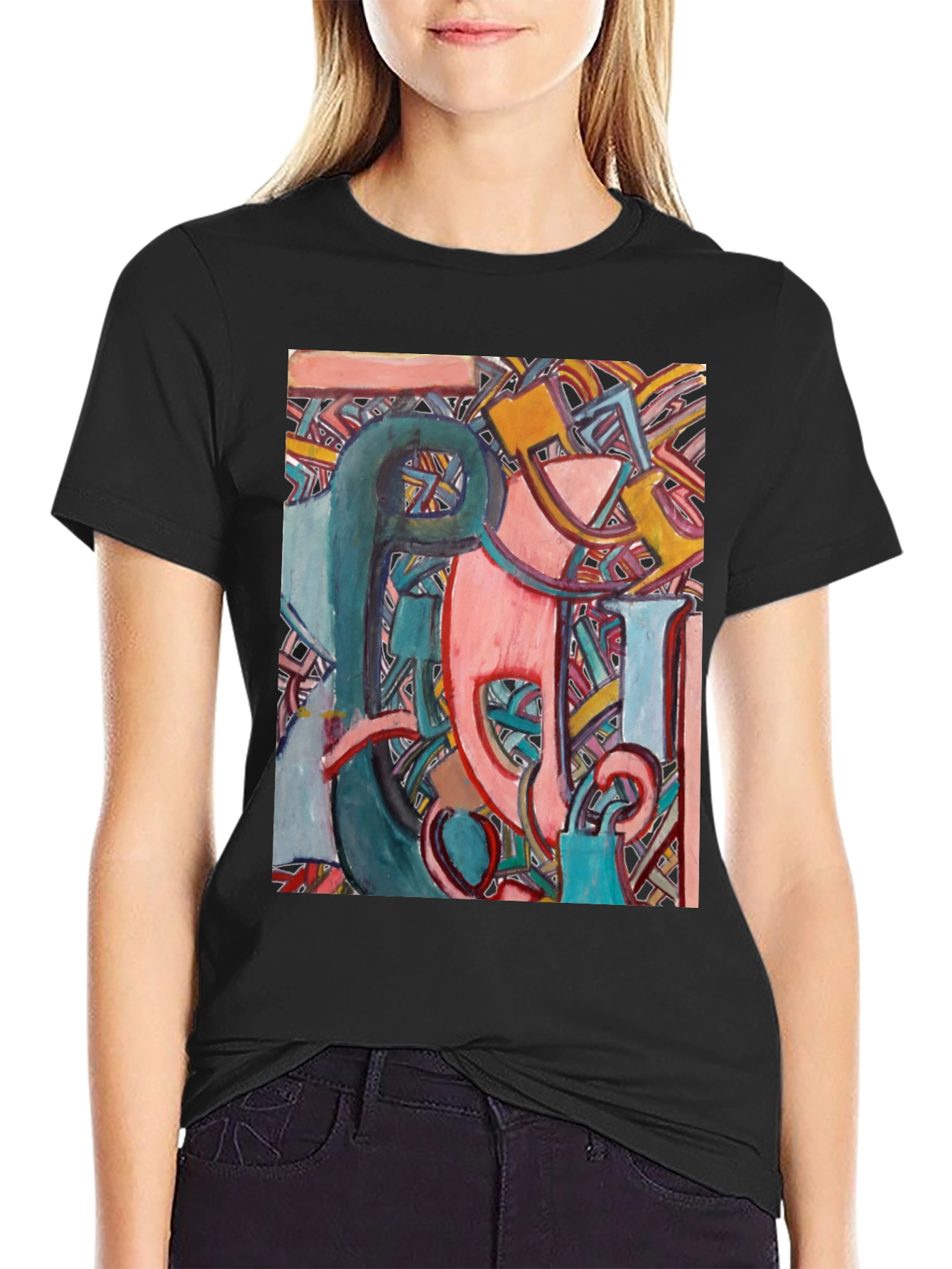 Black Abstract Art Graphic Print Men's Black T-Shirt view 2