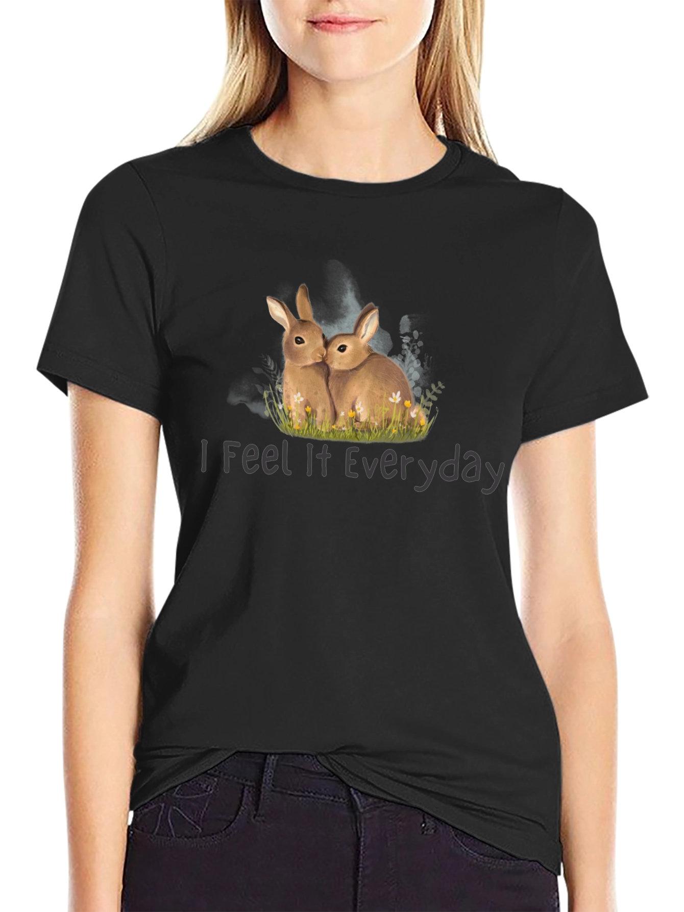 Black I Feel It Everyday Bunny T-Shirt view 2
