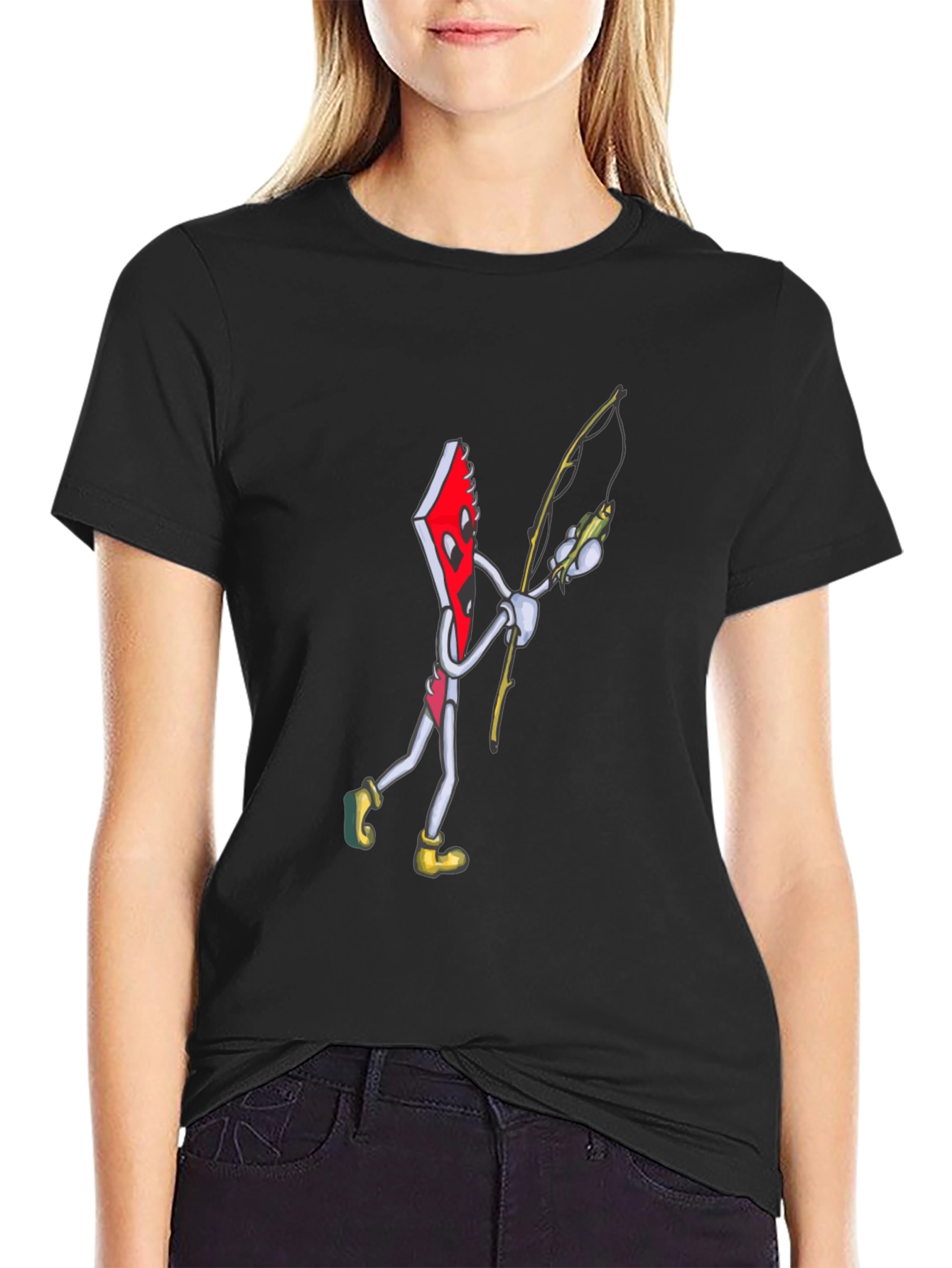 Black Notebook Fishing Cartoon Graphic T-Shirt view 2