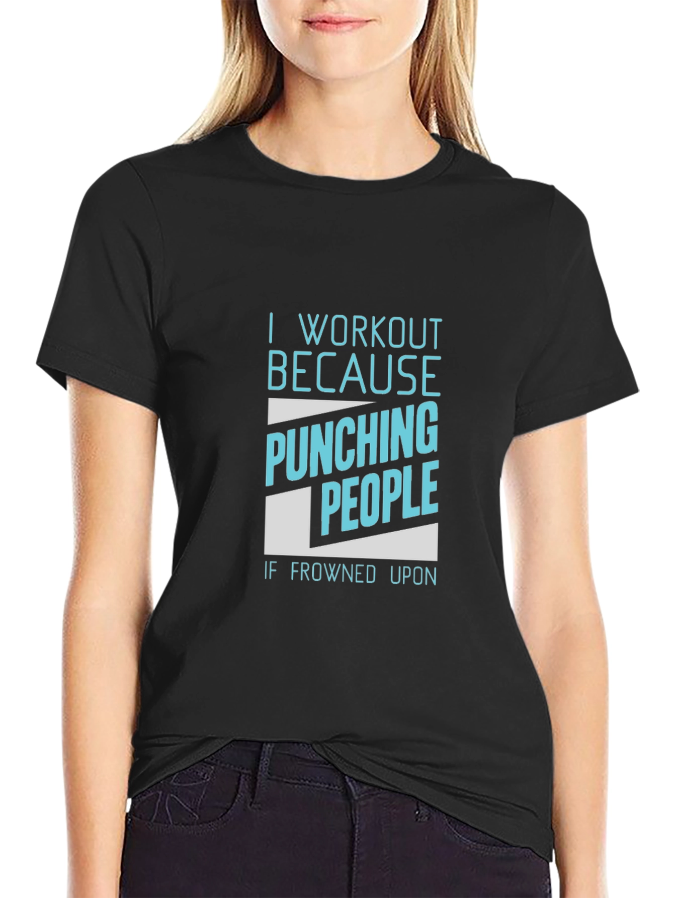 Black Workout Motivation Black T-Shirt - Punching People view 2