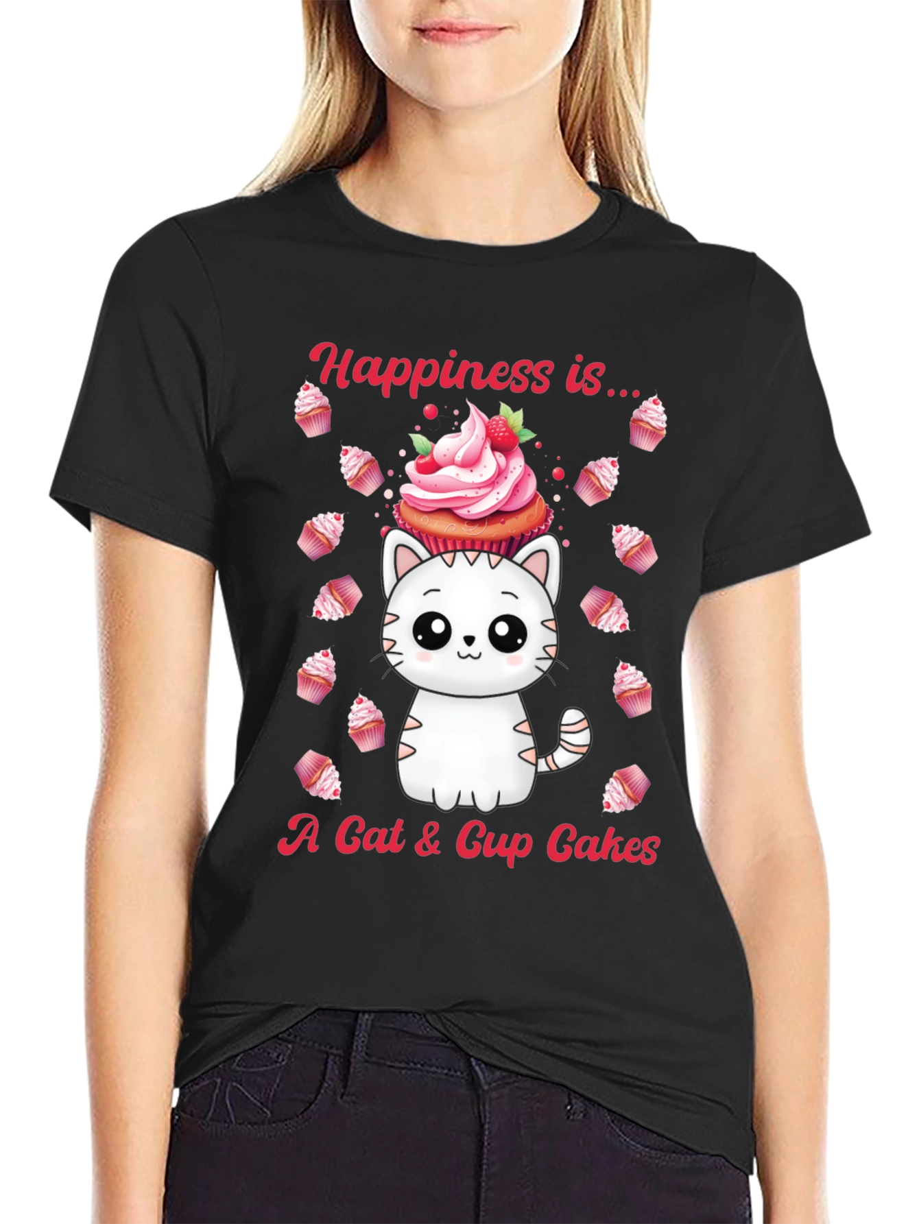 Black Cat & Cupcake Graphic Tee - Happiness Is... view 2