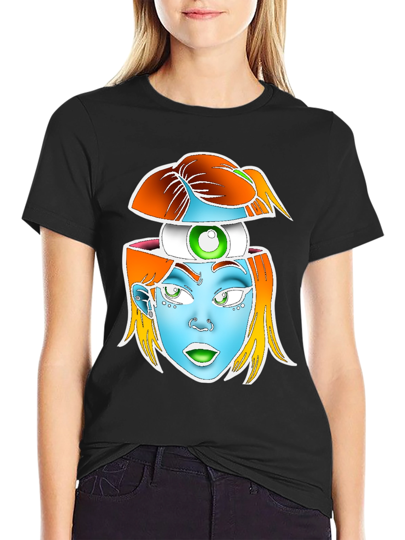 Black Surreal Head Graphic Tee - Black view 2