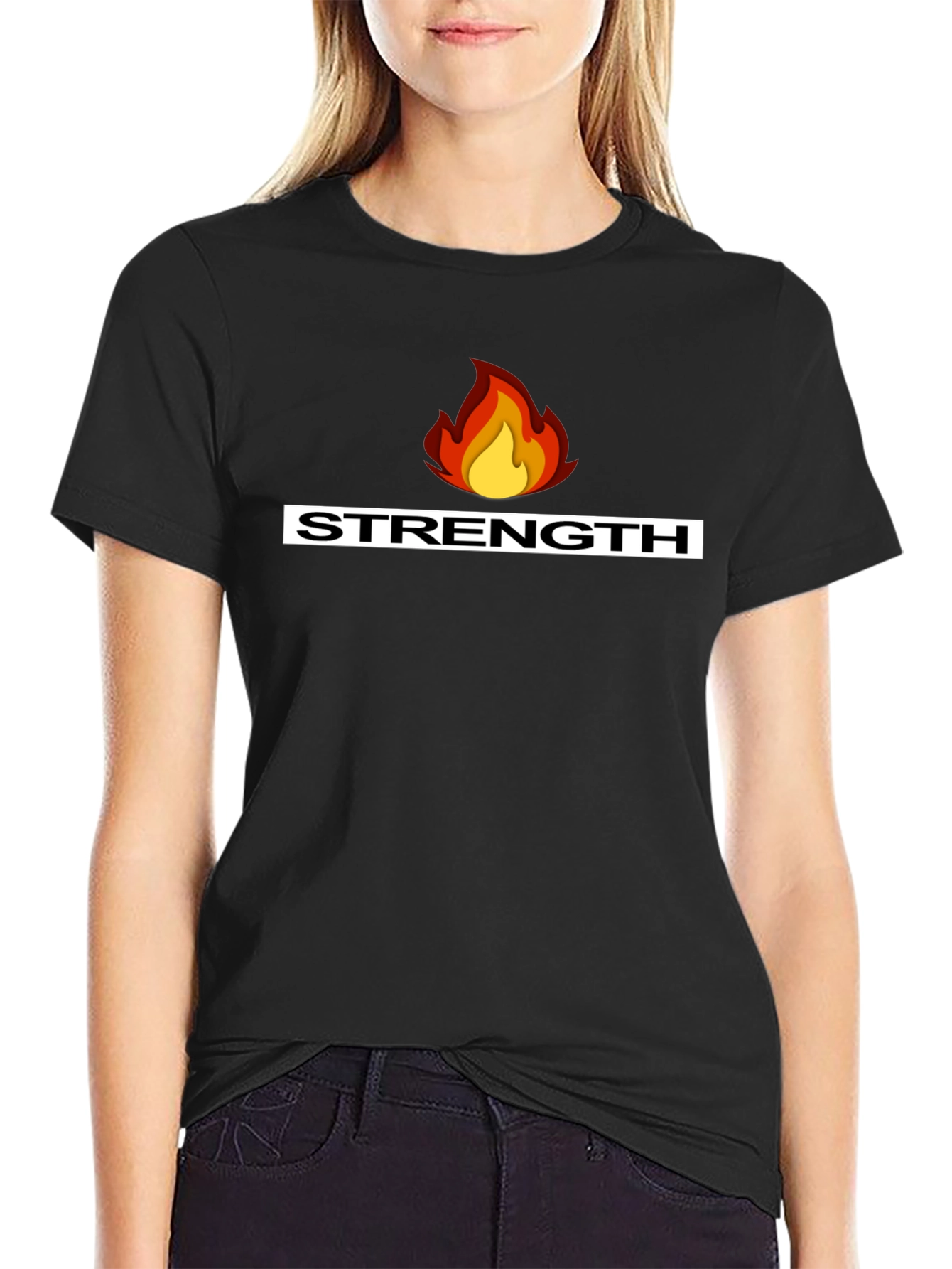 Black Strength Fire Graphic T-Shirt - Bold Design view 2
