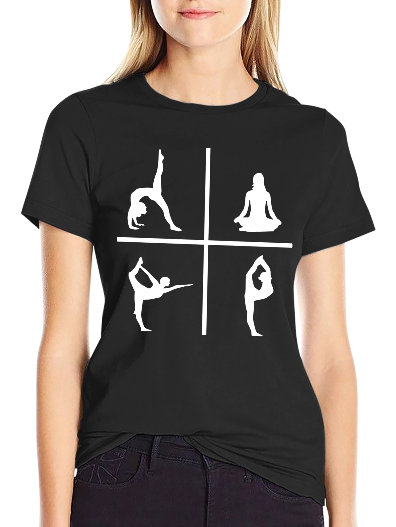 Black Yoga Pose Graphic Tee - Black Cotton Blend Shirt view 2