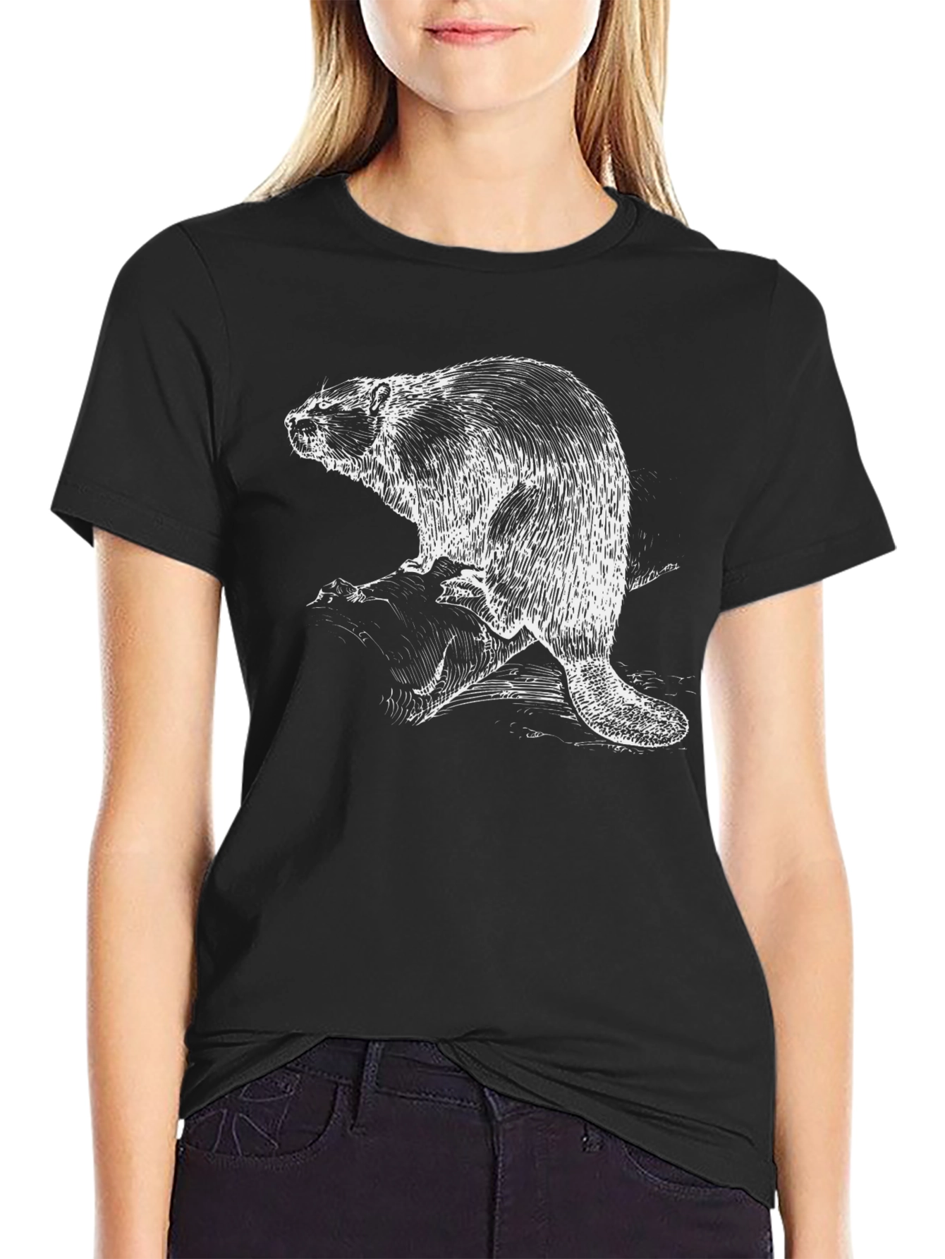 Black Beaver Graphic T-Shirt - Black Cotton Tee view 2