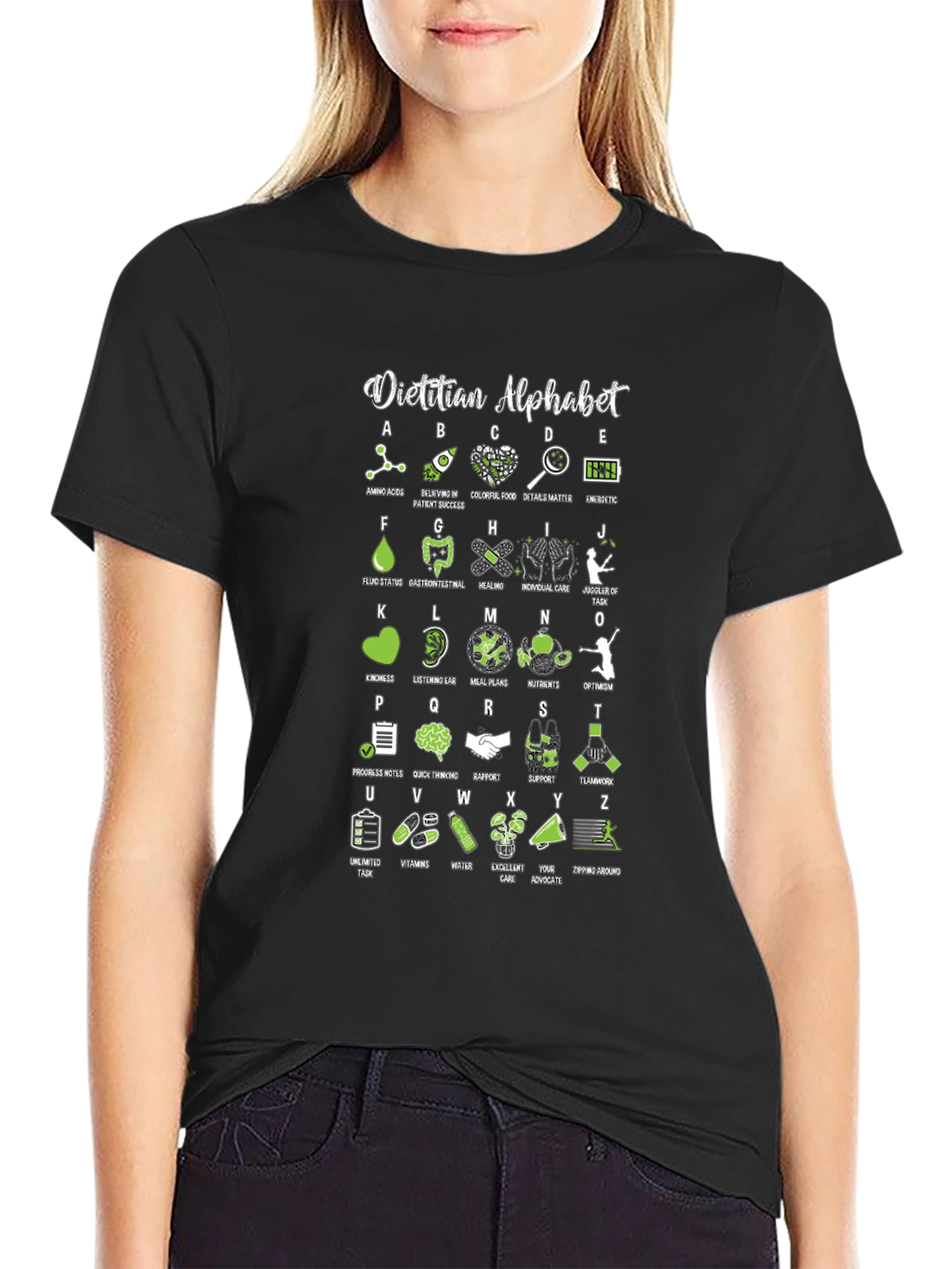 Black Dietitian Alphabet T-Shirt - Nutritionist ABCs view 2
