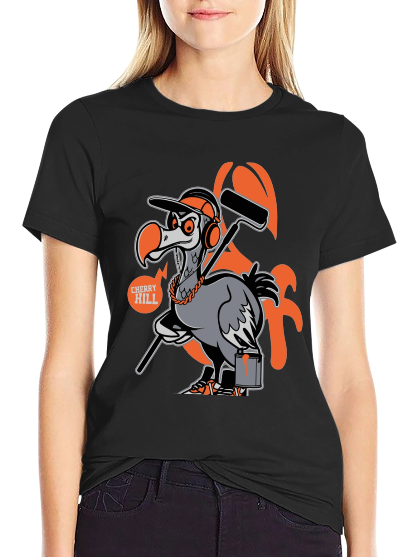 Black Dodo Bird Painter T-Shirt - Quirky Graphic Tee view 2