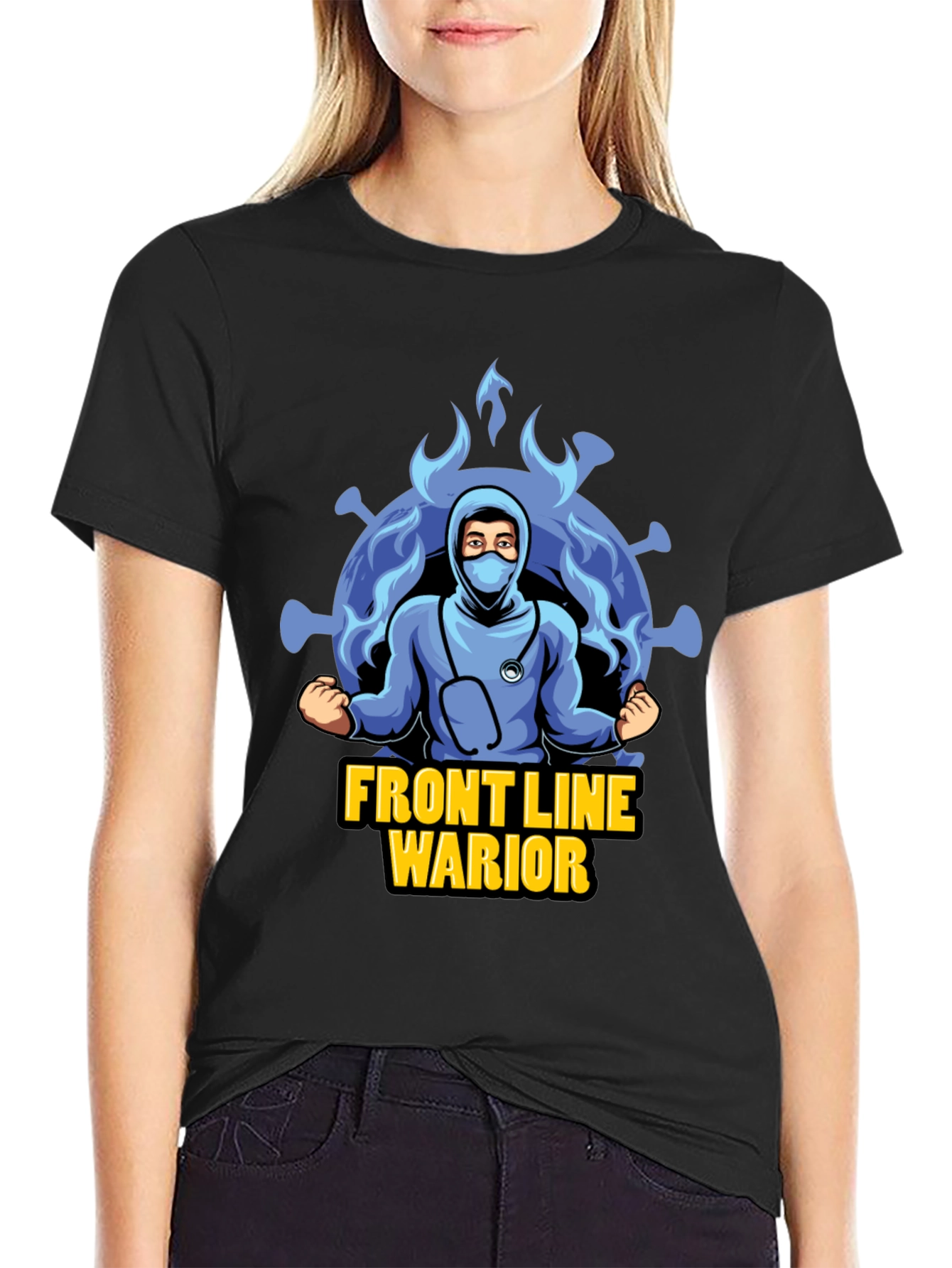 Black Front Line Warrior T-Shirt - Unisex Design view 2