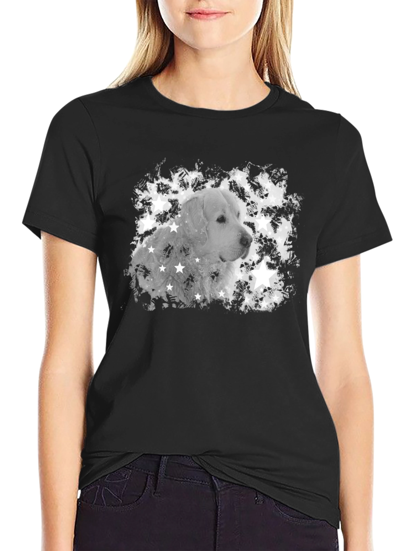 Black Dog Star T-Shirt - Black Crew Neck Tee view 2