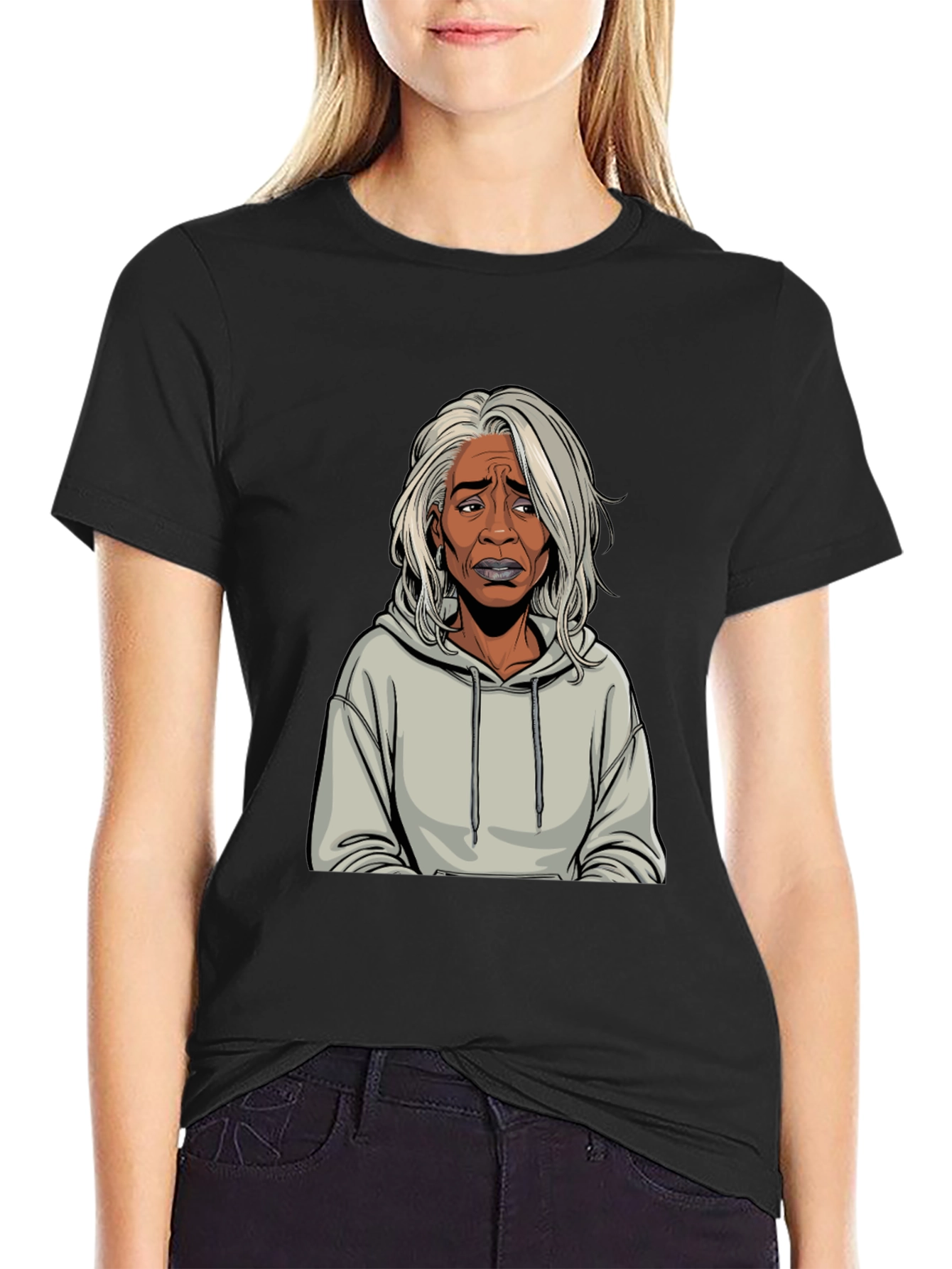 Black Cartoon Graphic Print Black T-Shirt view 2