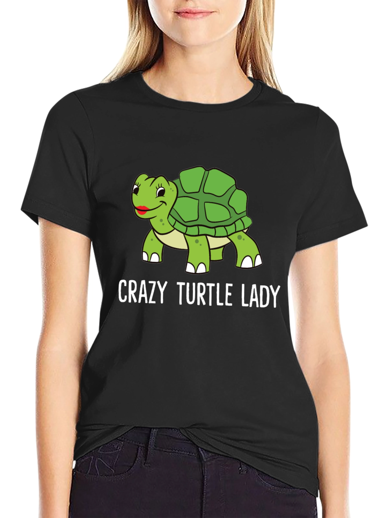 Black Crazy Turtle Lady T-Shirt - Funny Turtle Lover Tee view 2