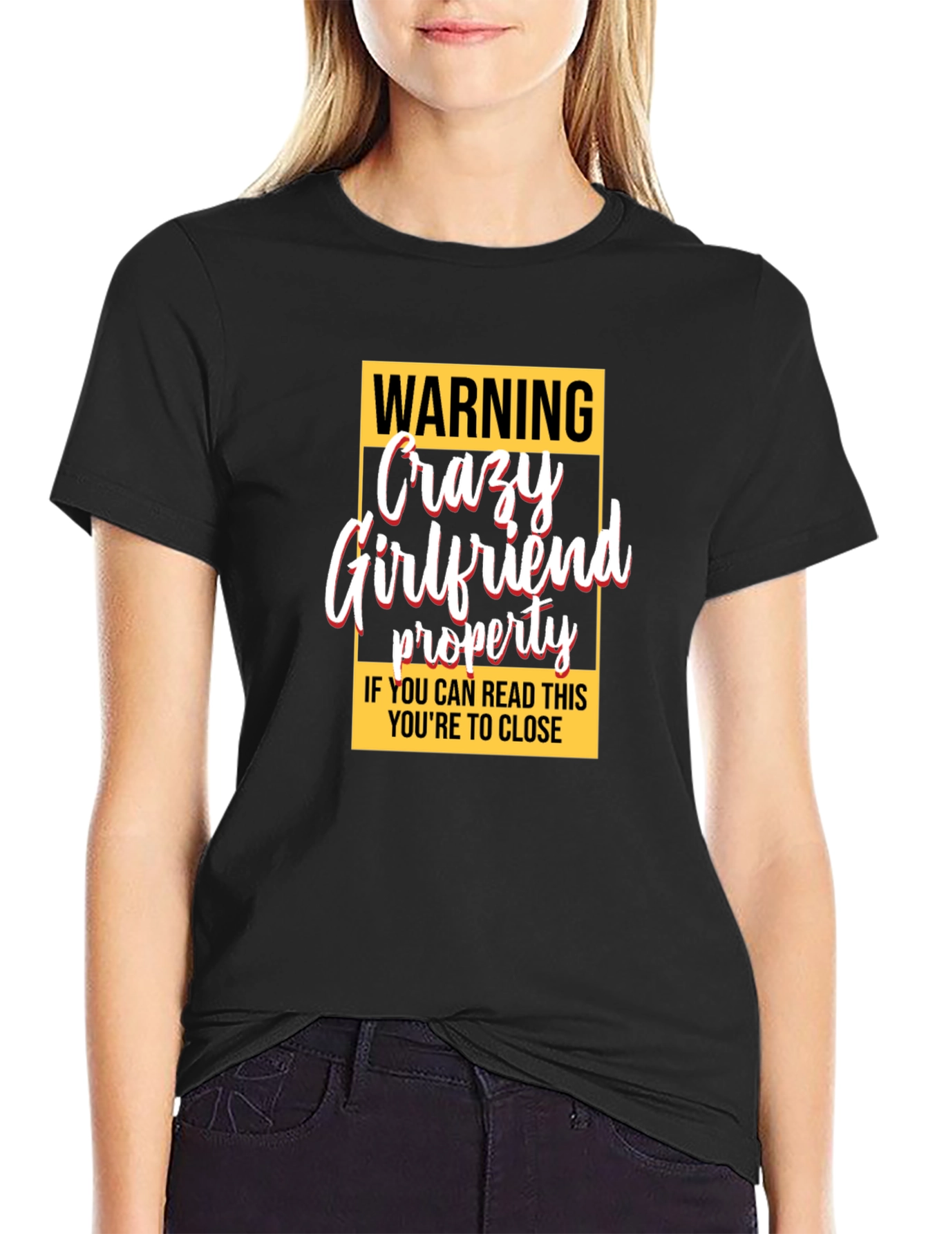 Black Warning Crazy Girlfriend Property Graphic Tee view 2