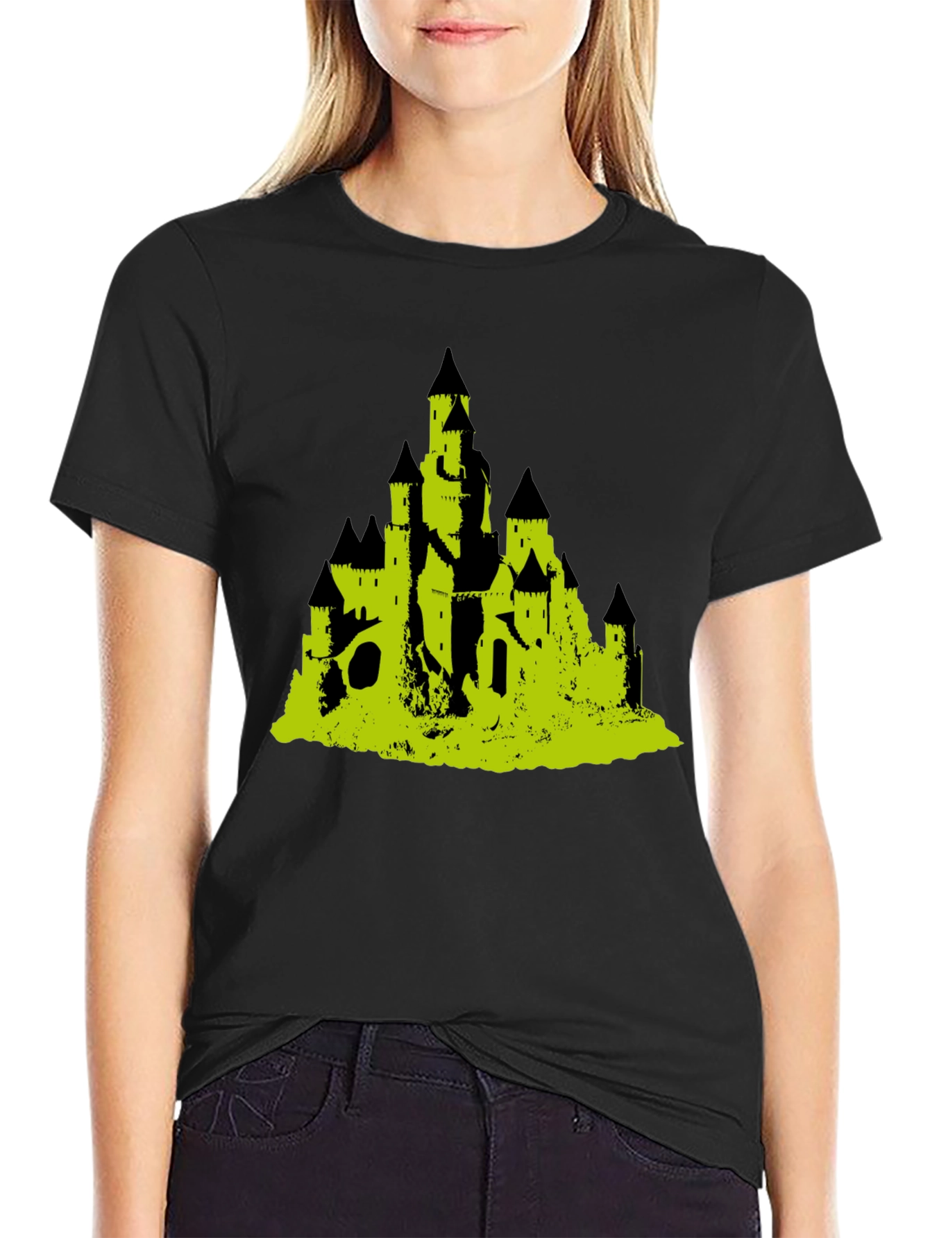 Black Black T-Shirt with Castle Graphic view 2