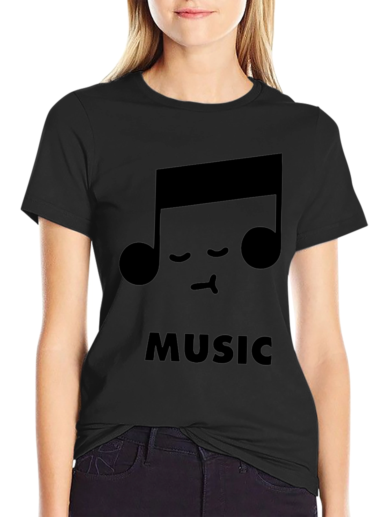 Black Cute Music Note Black T-Shirt view 2