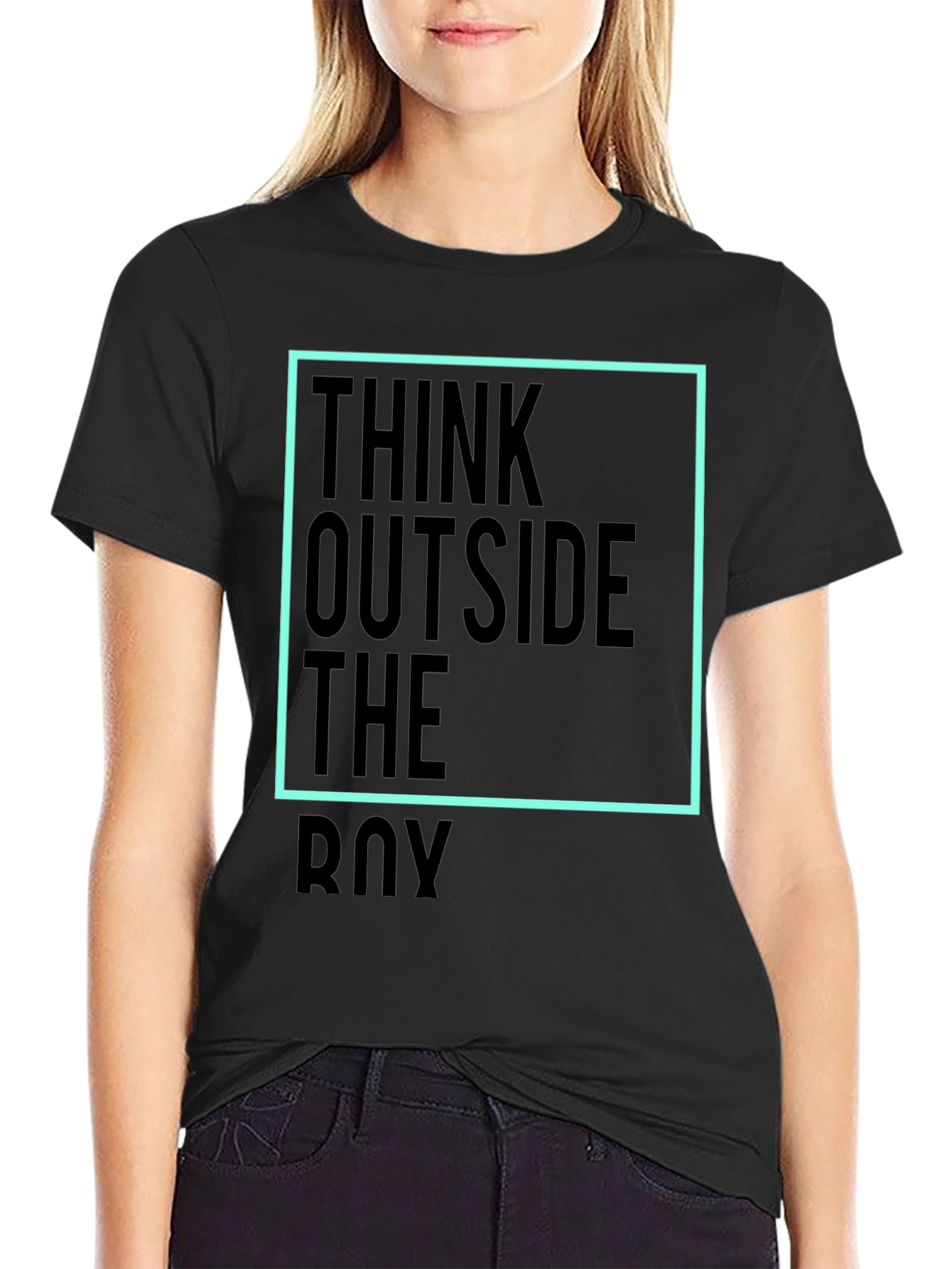 Black Think Outside The Box Tee - Unisex Black Cotton T-Shirt view 2
