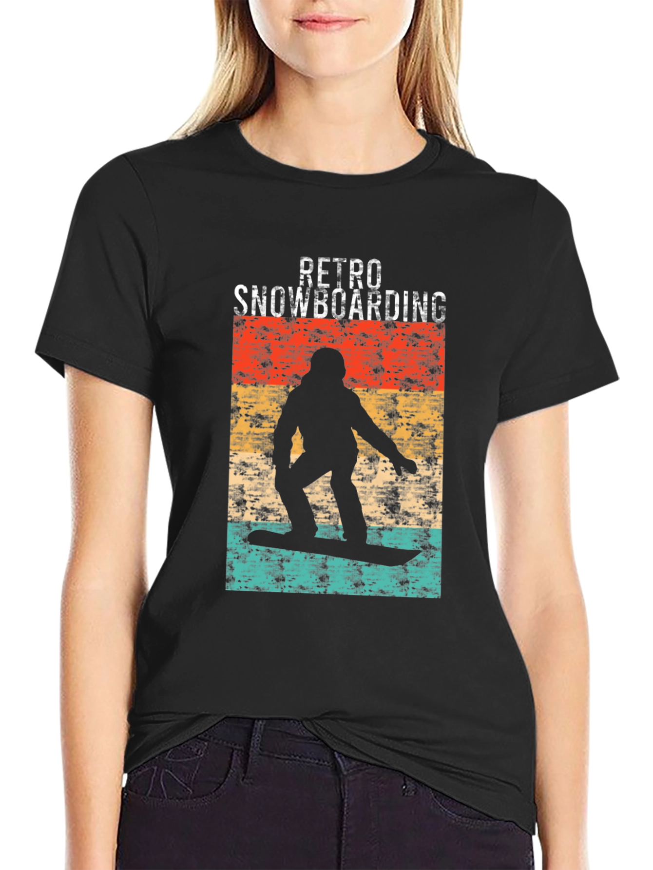Black Retro Snowboarding Graphic Tee - Black view 2
