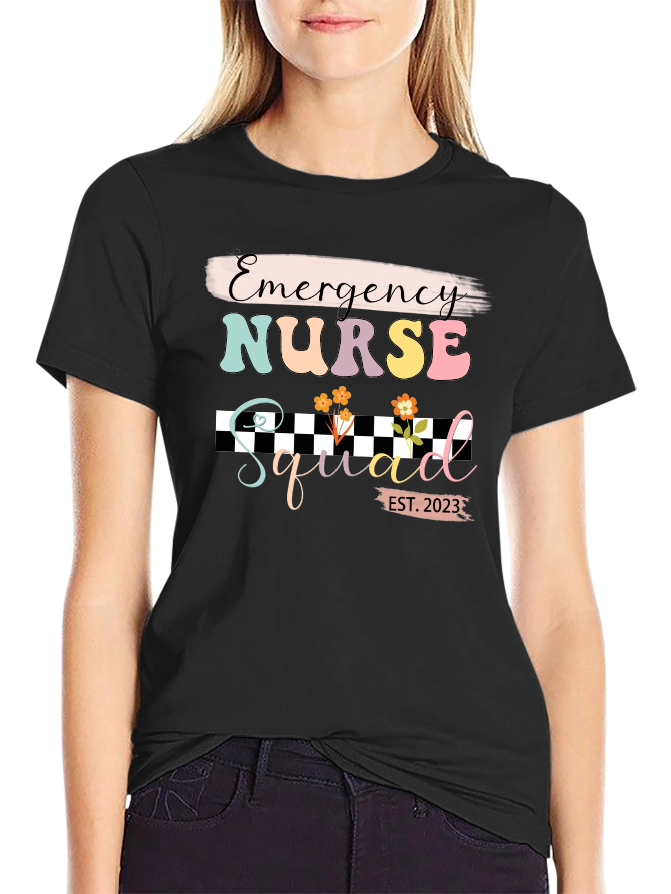 Black Emergency Nurse Squad Est. 2023 T-Shirt view 2