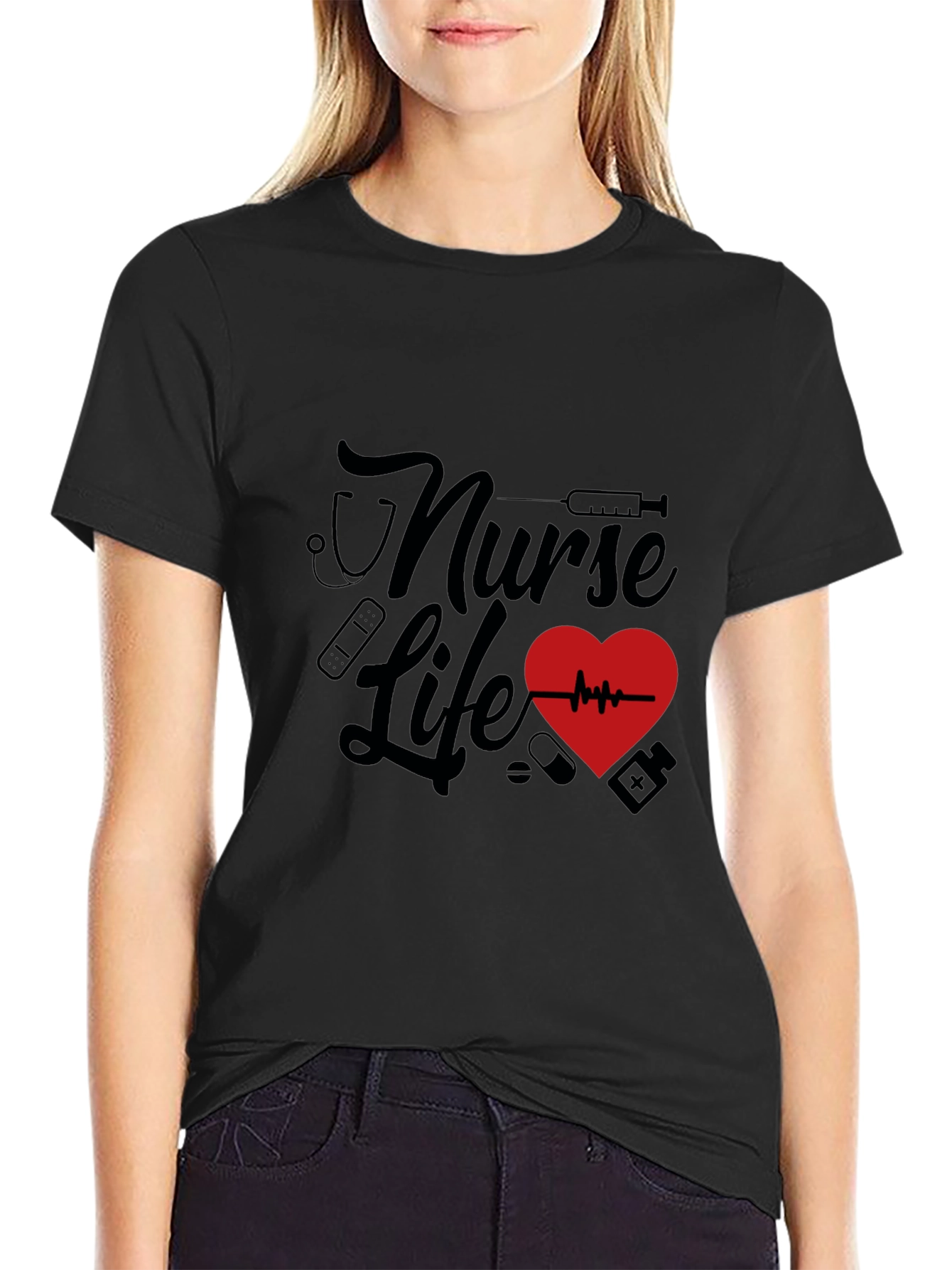 Black Nurse Life Graphic Tee - Black Crew Neck Shirt view 2