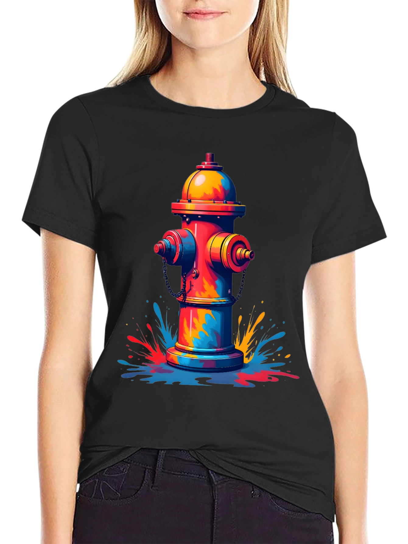 Black Colorful Fire Hydrant Graphic Tee view 2