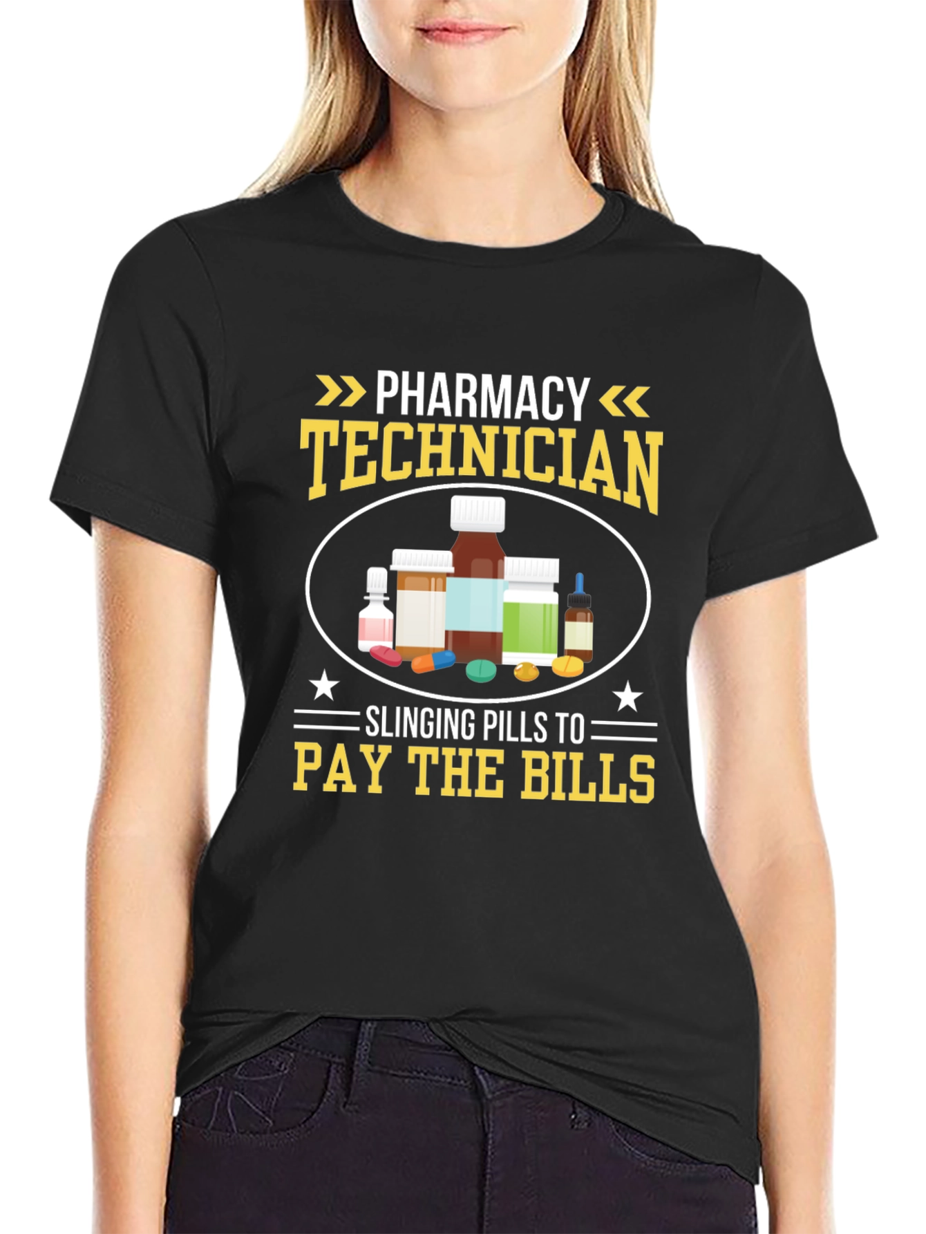 Black Pharmacy Technician T-Shirt - Slanging Pills view 2
