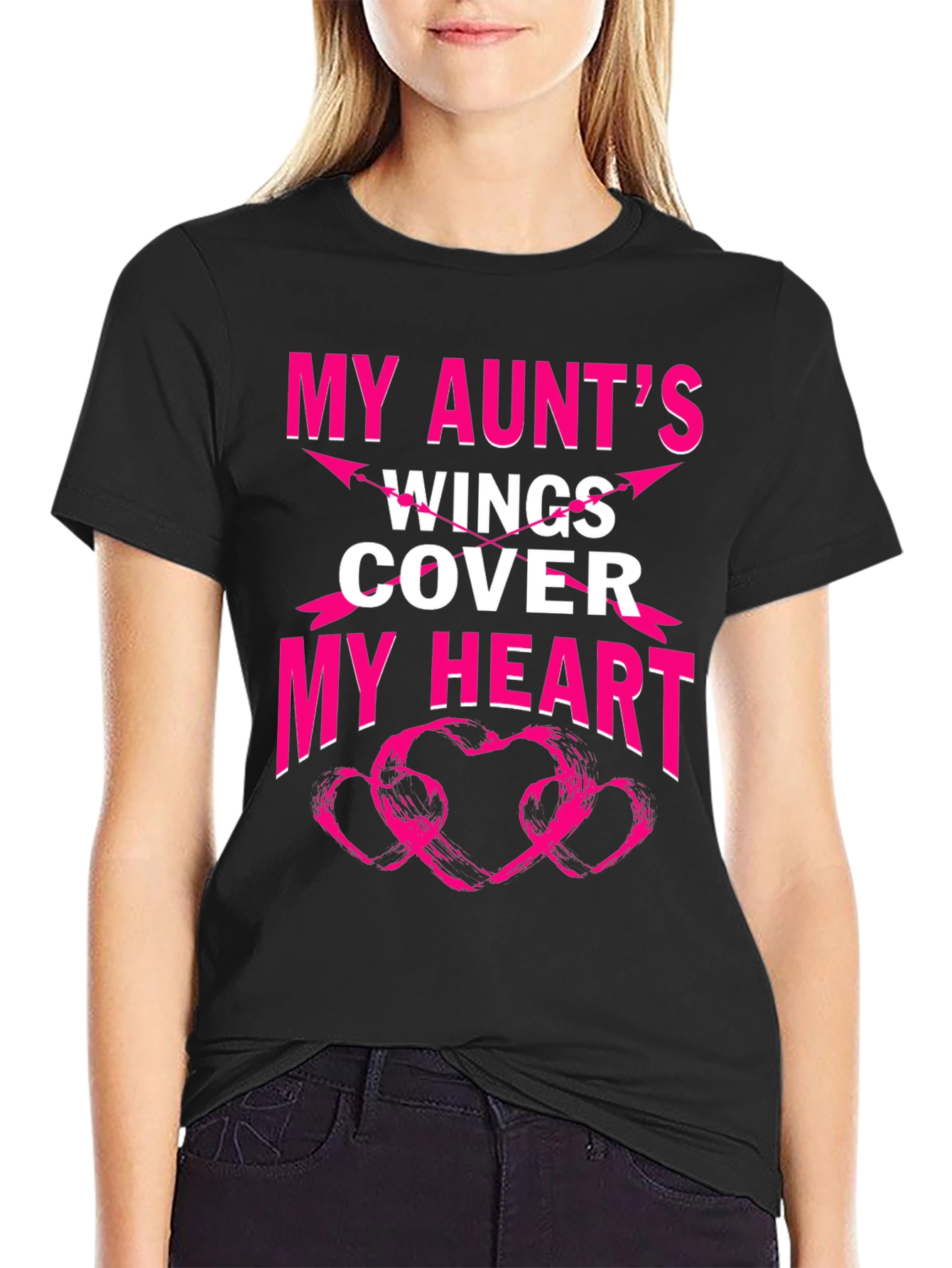 Black My Aunt's Wings Cover My Heart Graphic T-Shirt view 2