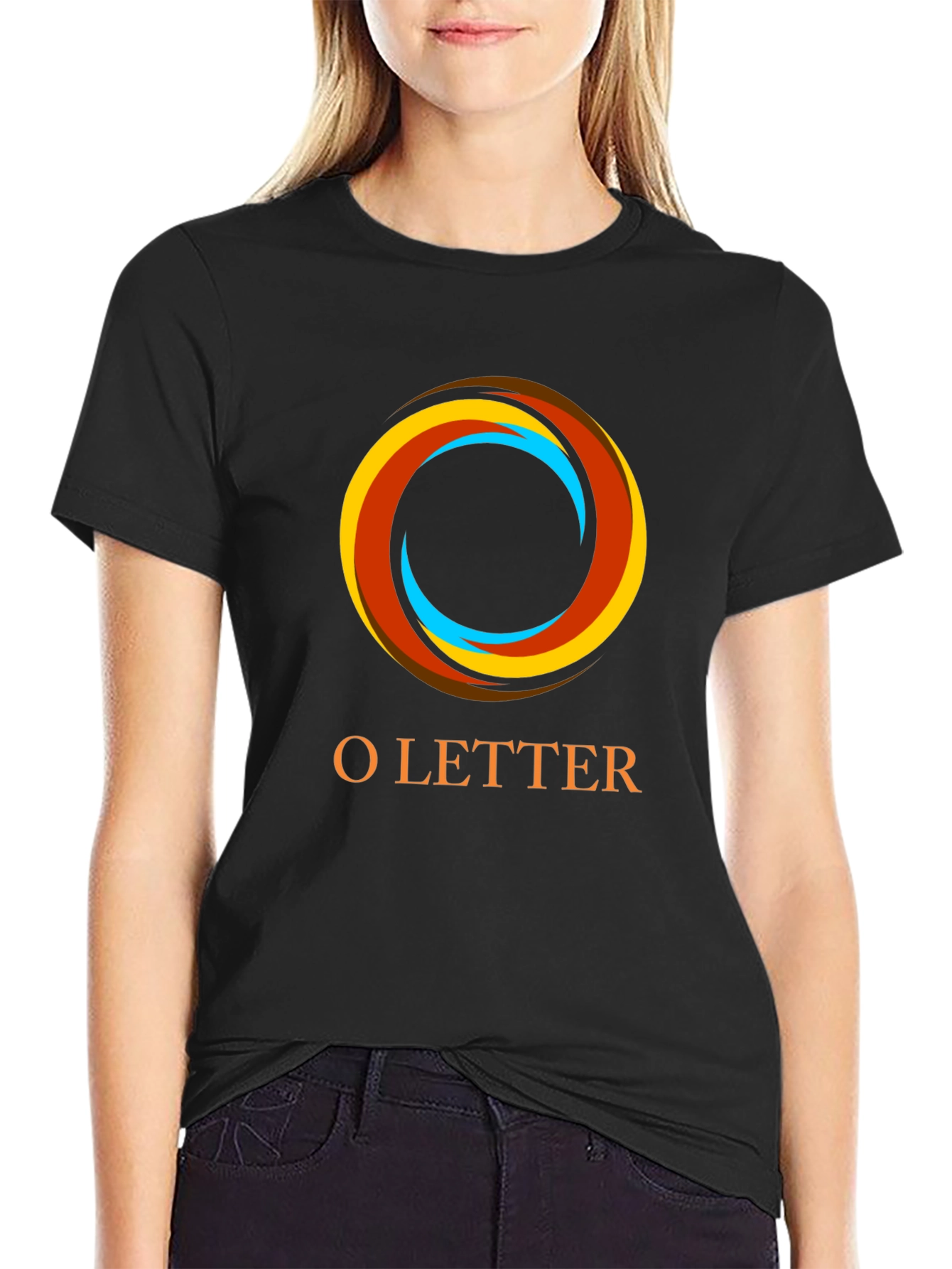 Black O Letter Graphic Black T-Shirt view 2