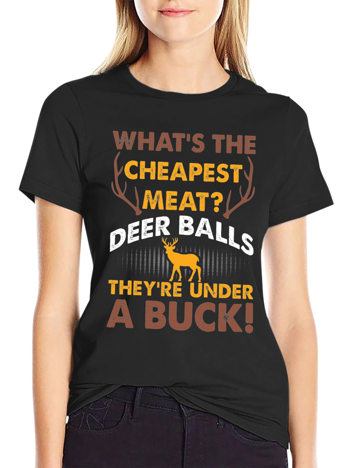 Black Funny Deer Balls T-Shirt - Hunting Humor view 2