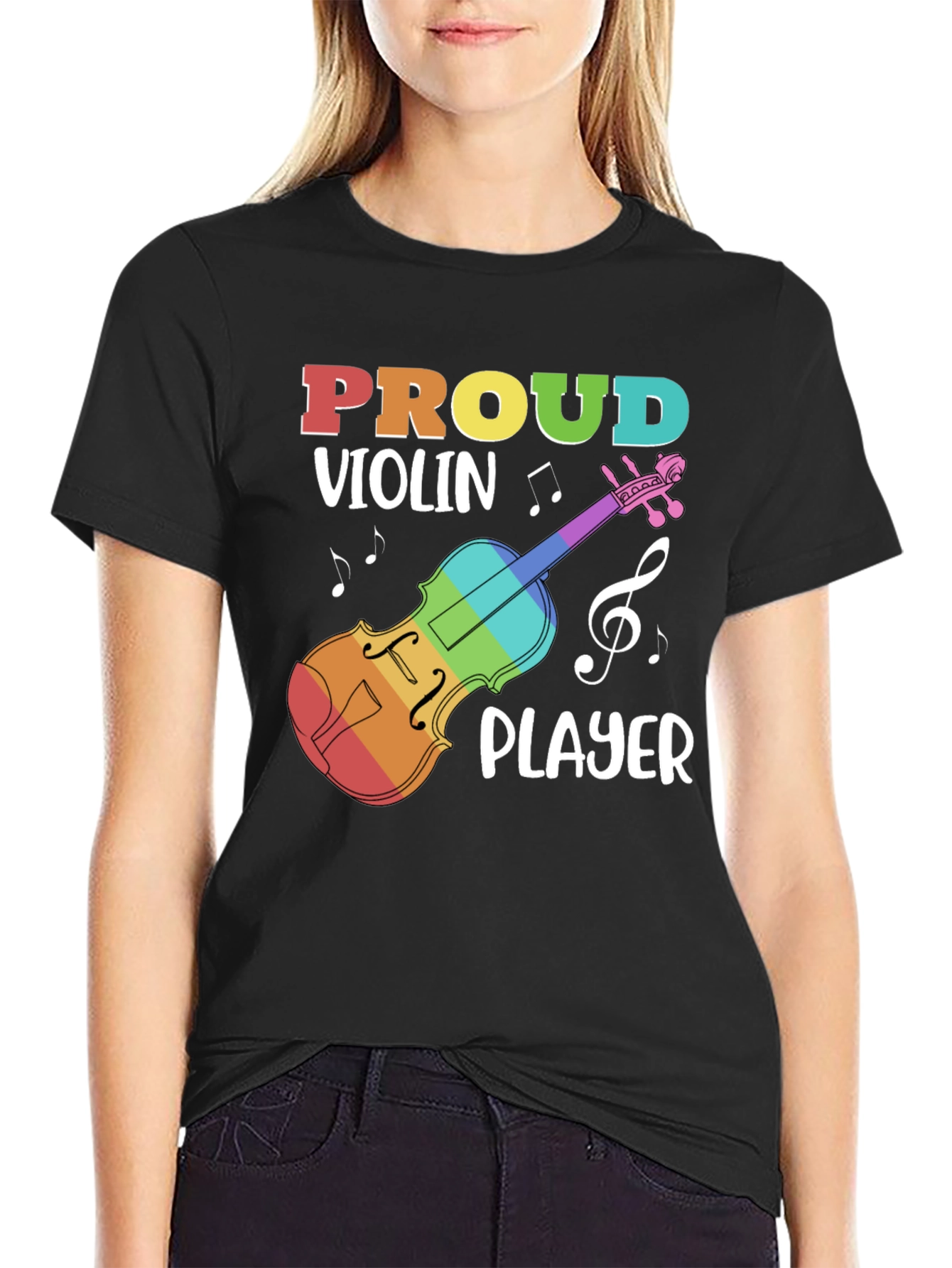 Black Proud Violin Player Black T-Shirt view 2