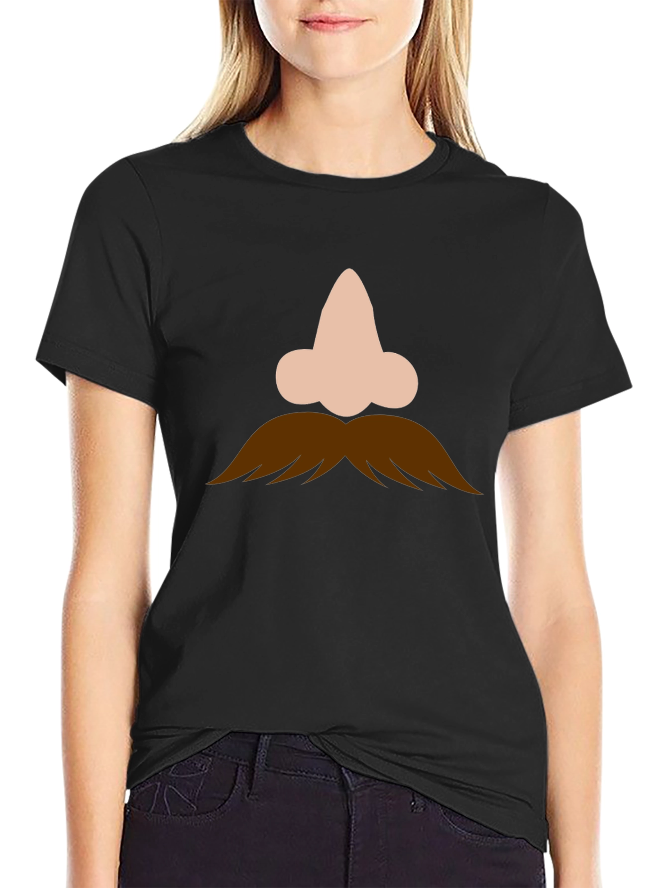 Black Funny Nose and Mustache Graphic Tee view 2