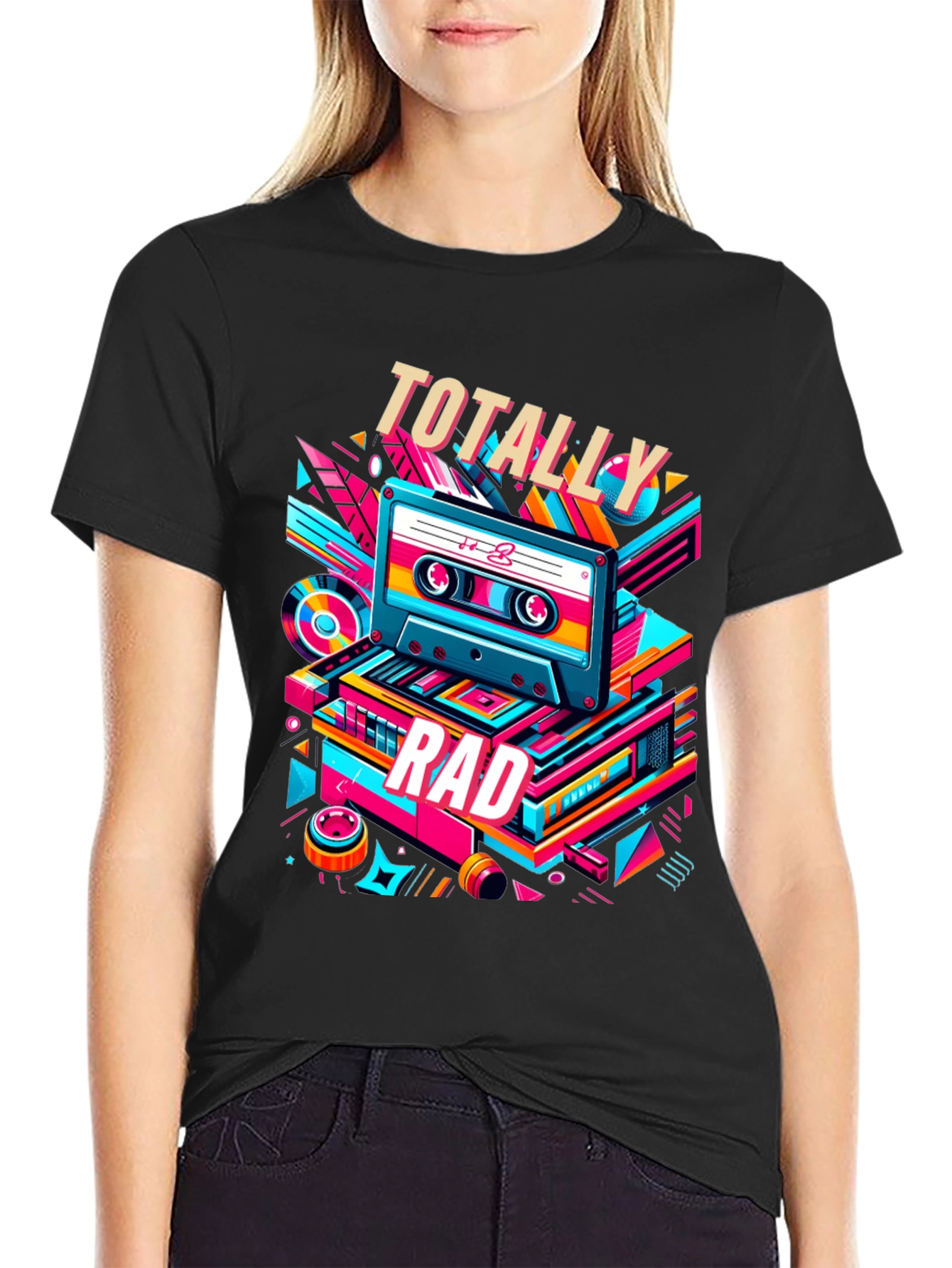 Black Totally Rad Retro Cassette T-Shirt view 2