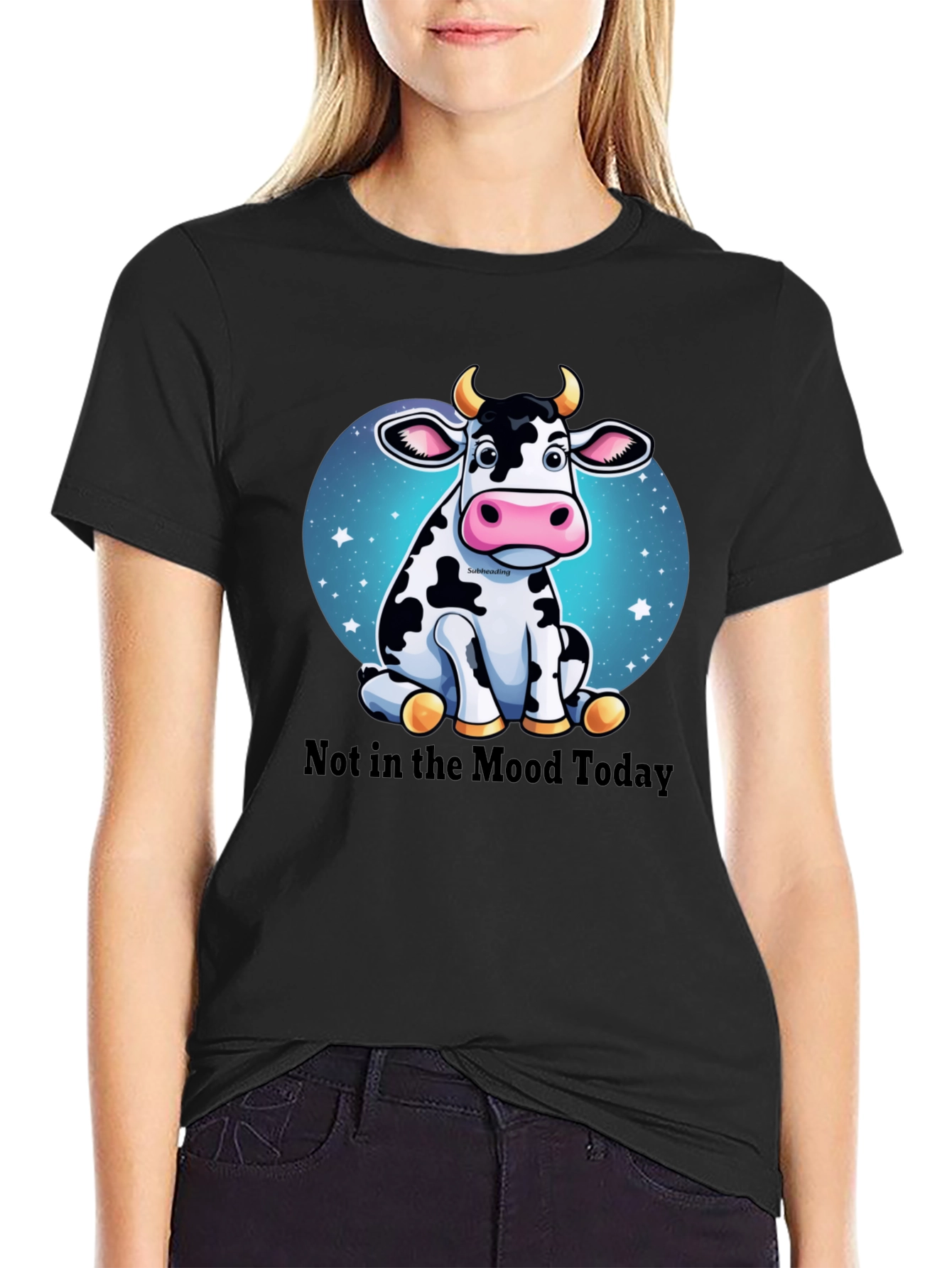 Black Not in the Mood Cow Graphic Tee - Unisex Black T-Shirt view 2